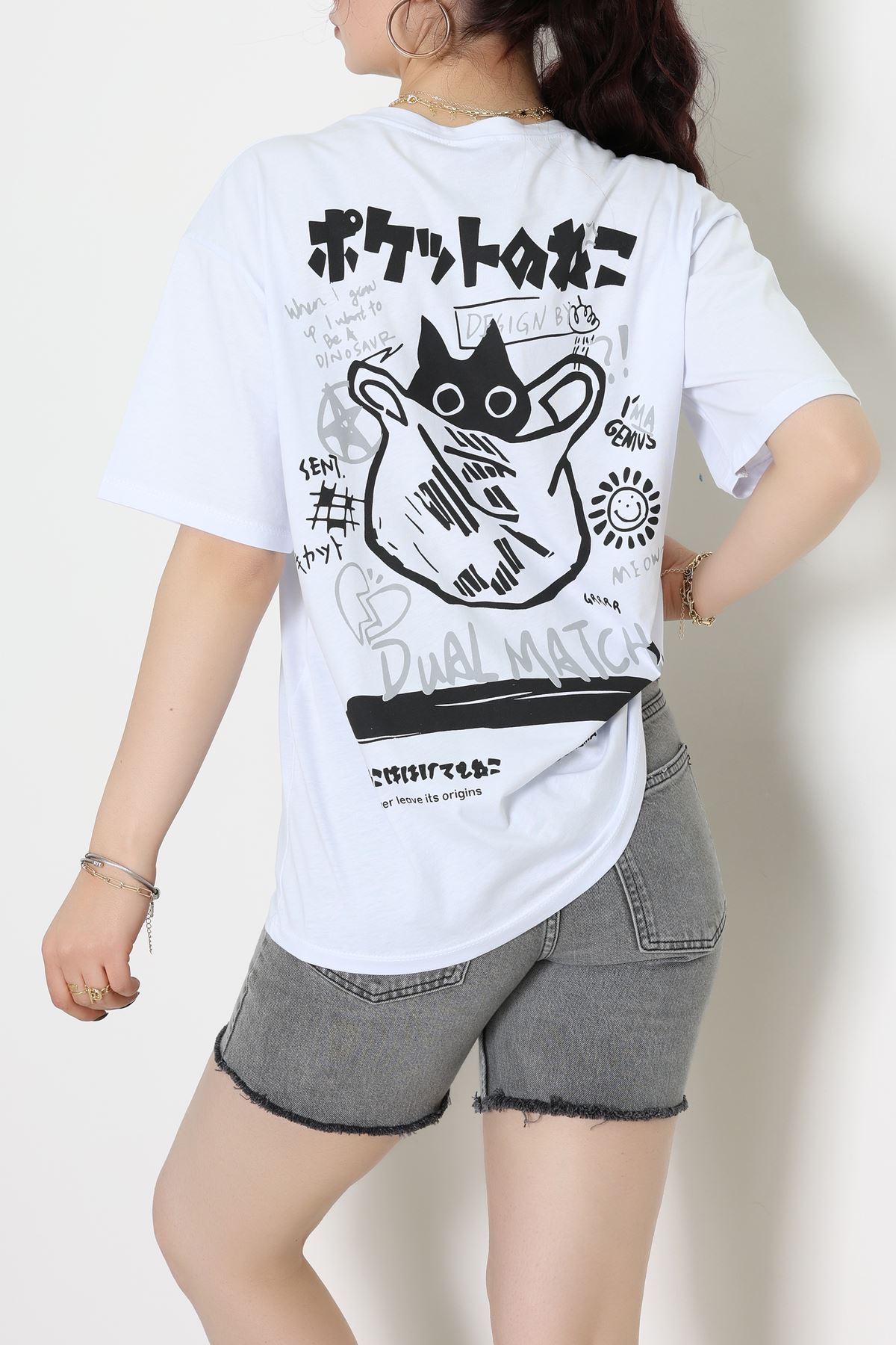 Kompakt Penye Unisex Tişört Beyazfüme - 55064.1872.