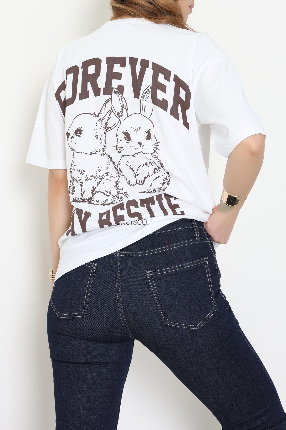 Baskılı Kompakt Penye Tişört Beyazkahve - 55044.1872.