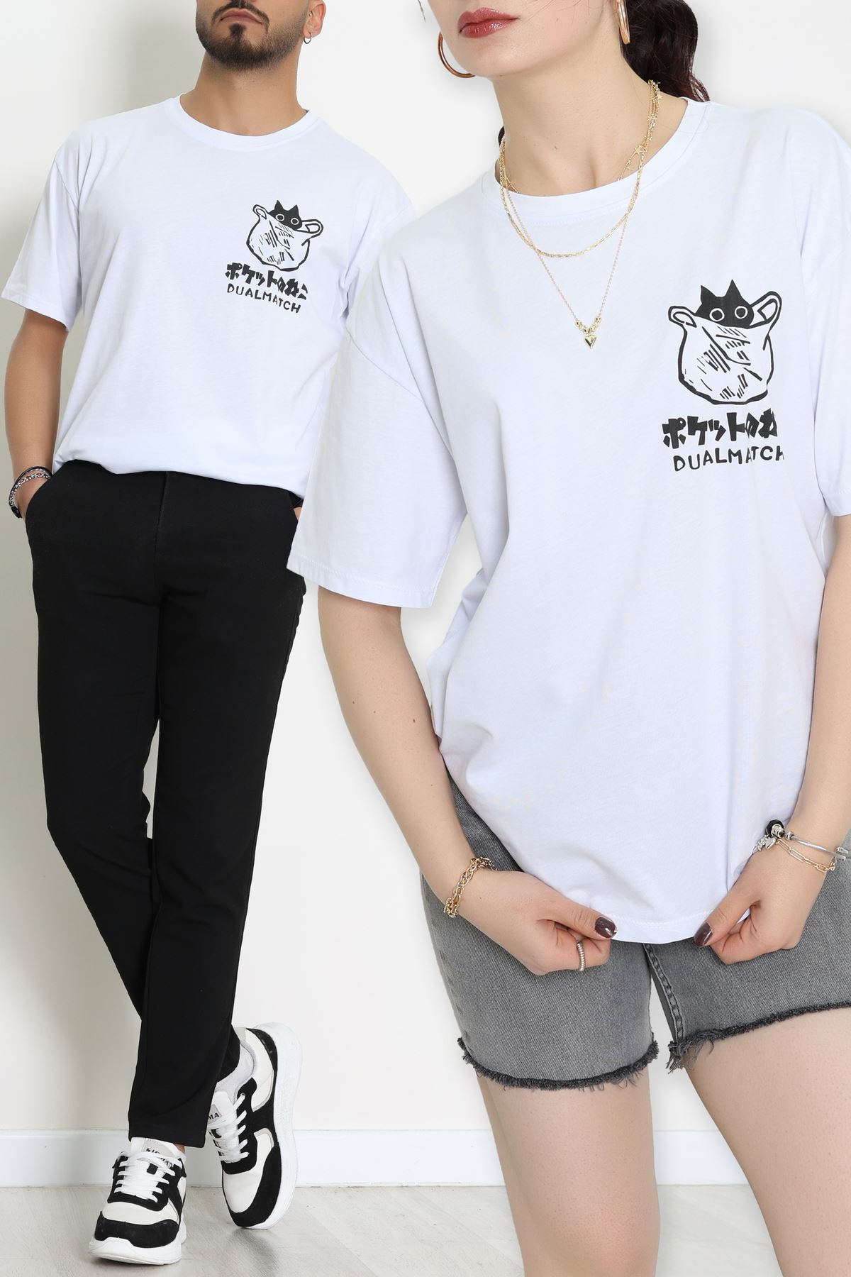 Kompakt Penye Unisex Tişört Beyazfüme - 55064.1872.