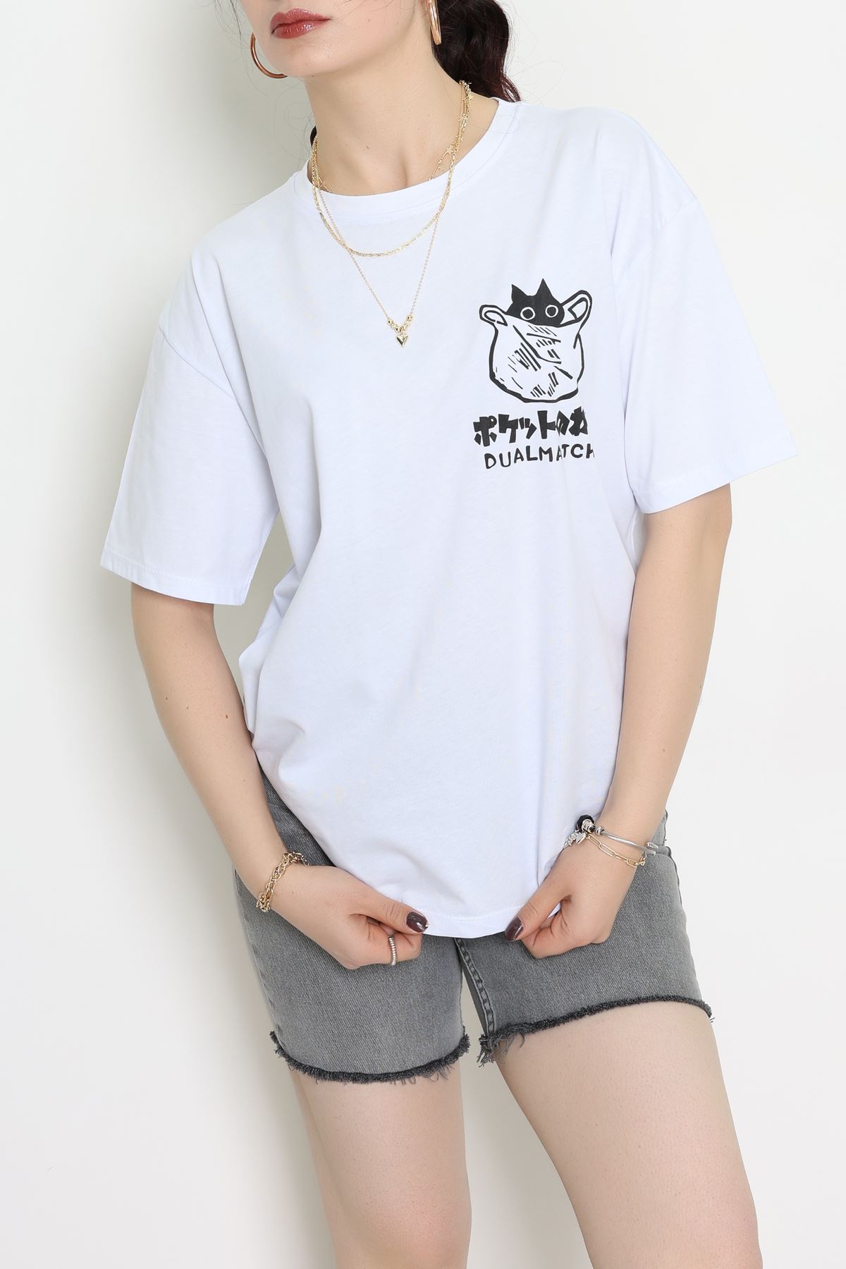 Kompakt Penye Unisex Tişört Beyazfüme - 55064.1872.