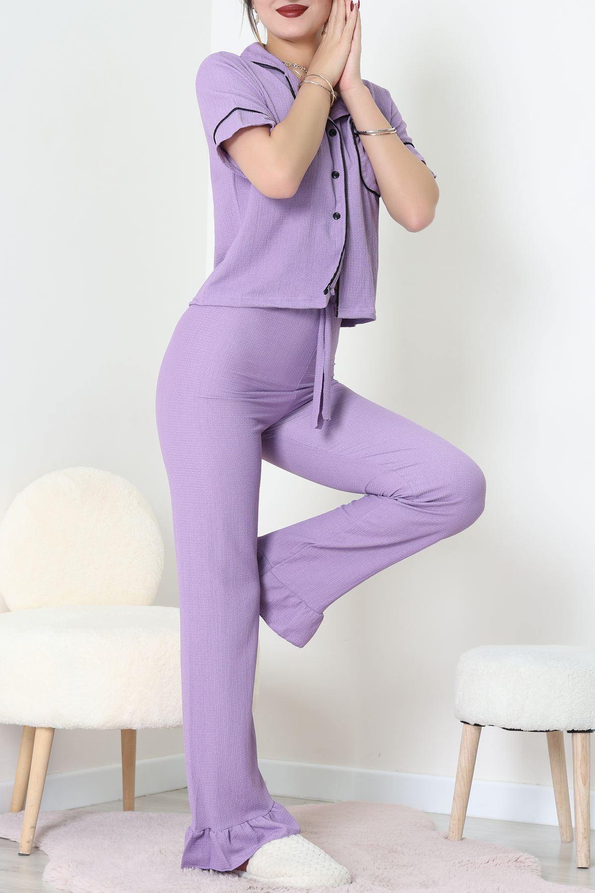 Bürümcük Kumaş Pijama Takımı Lila - 31800.1961.