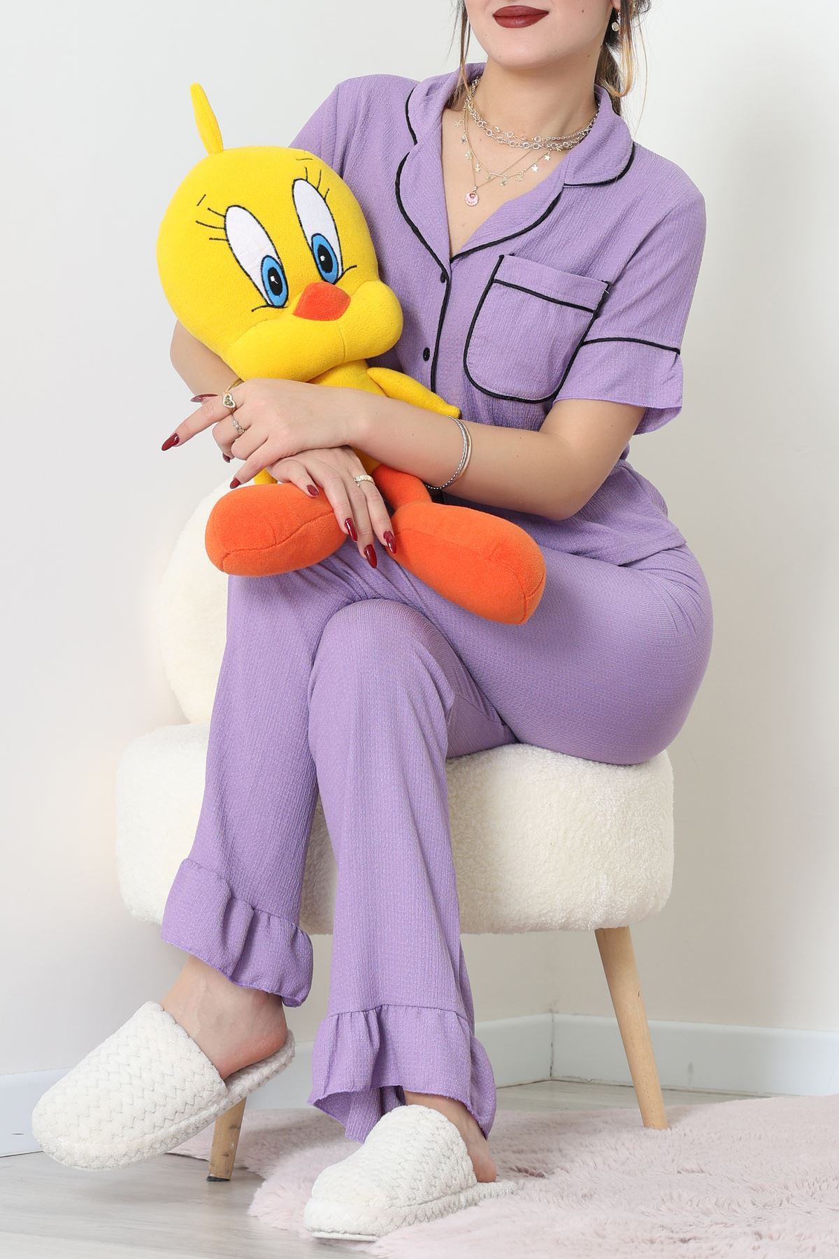 Bürümcük Kumaş Pijama Takımı Lila - 31800.1961.
