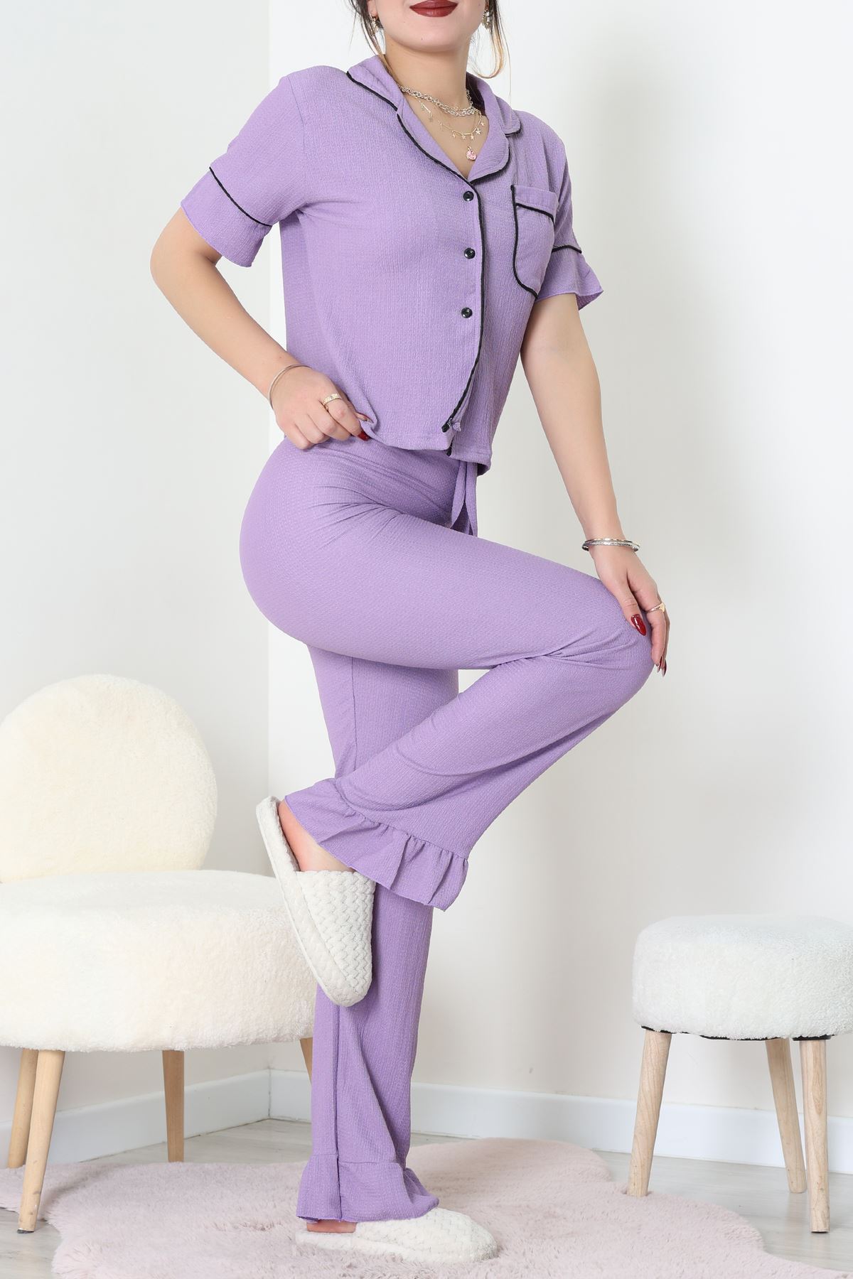 Bürümcük Kumaş Pijama Takımı Lila - 31800.1961.