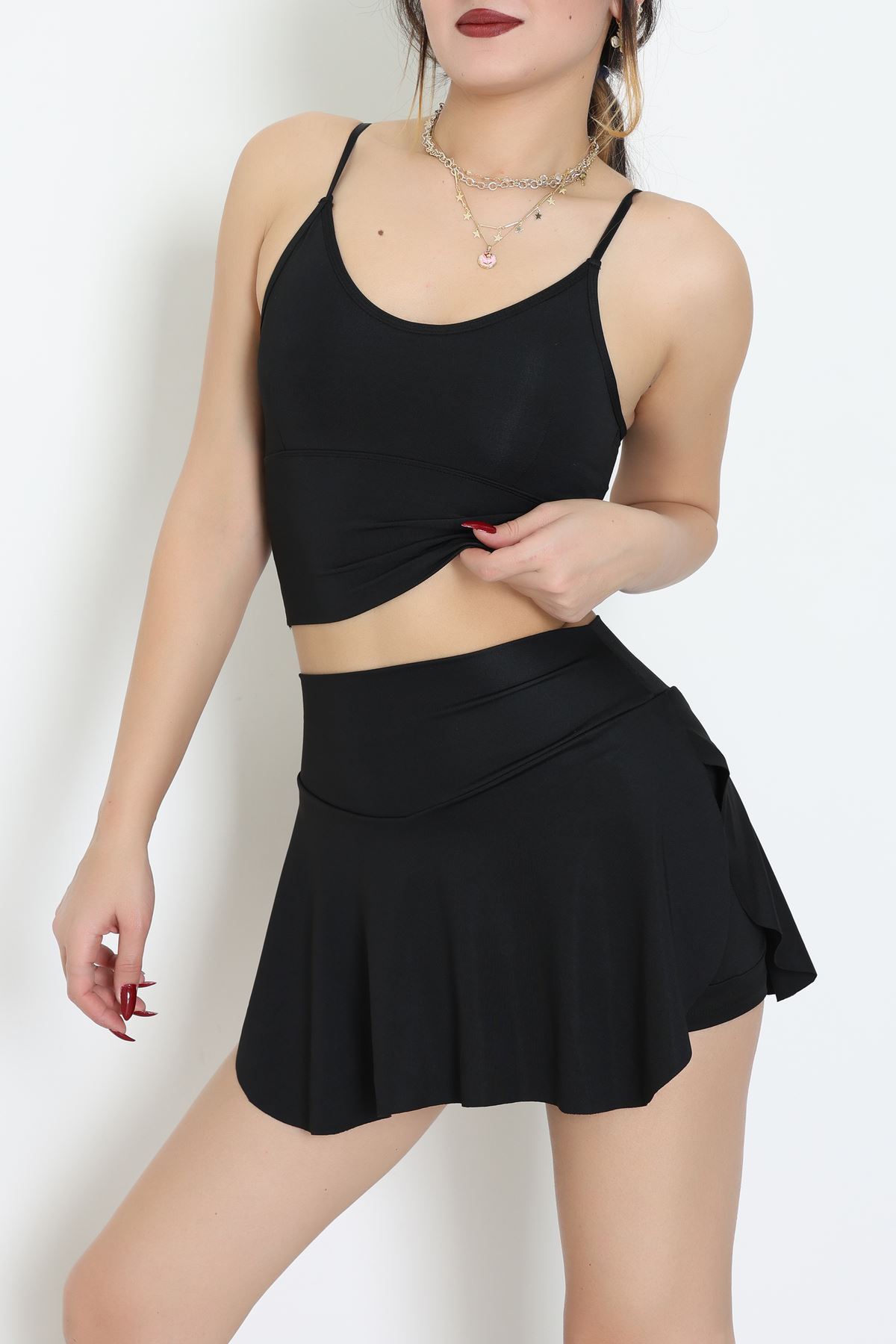 Sırtı Çaprazlı İp Askılı Kaplı Büstiyer Siyah - 9044.125.