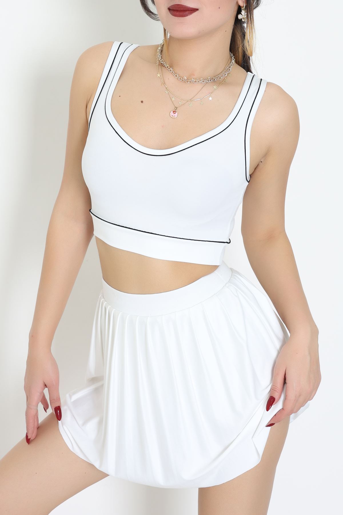 Biyeli Kalın Askılı Crop Atlet Beyaz - 9032.125.