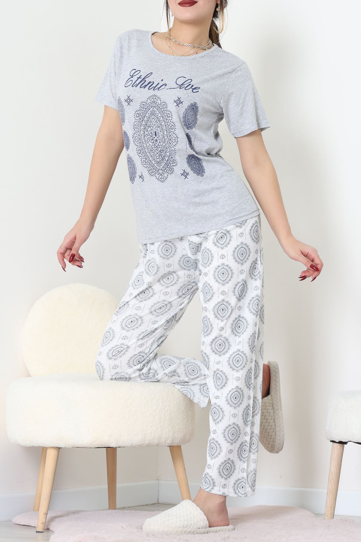 Süprem Kumaş Kısa Kollu Pijama Takımı Grilaci - 31860.2123.