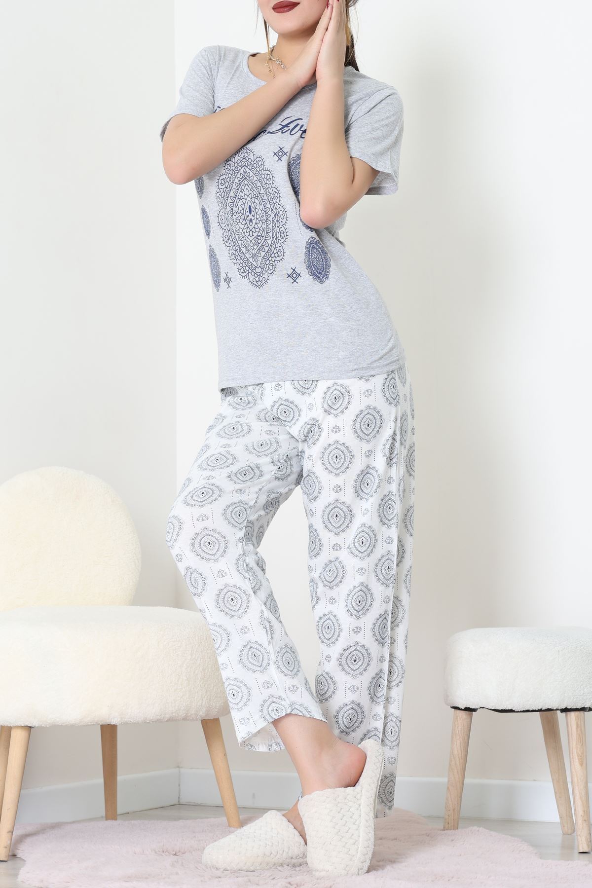 Süprem Kumaş Kısa Kollu Pijama Takımı Grilaci - 31860.2123.