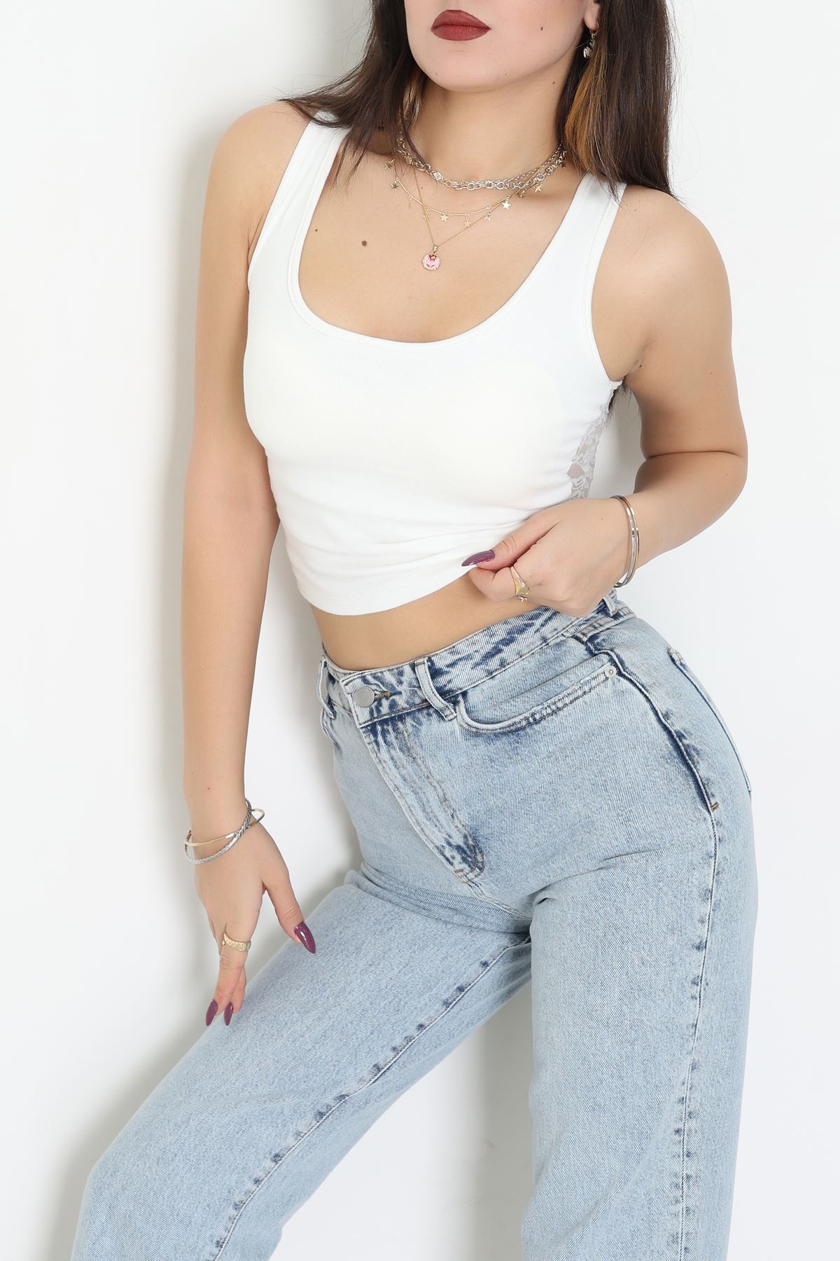 Arkası Dantelli Atlet Beyaz - 5082.125.