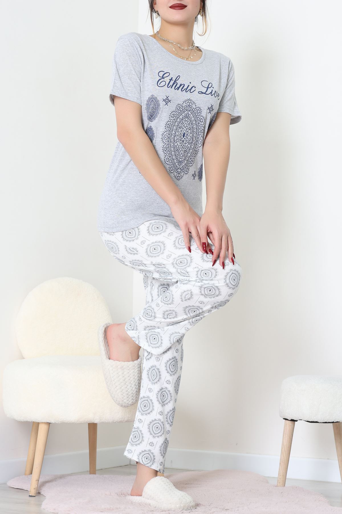 Süprem Kumaş Kısa Kollu Pijama Takımı Grilaci - 31860.2123.