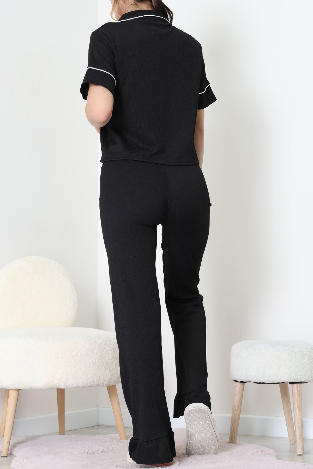 Bürümcük Kumaş Pijama Takımı Siyah - 31800.1961.