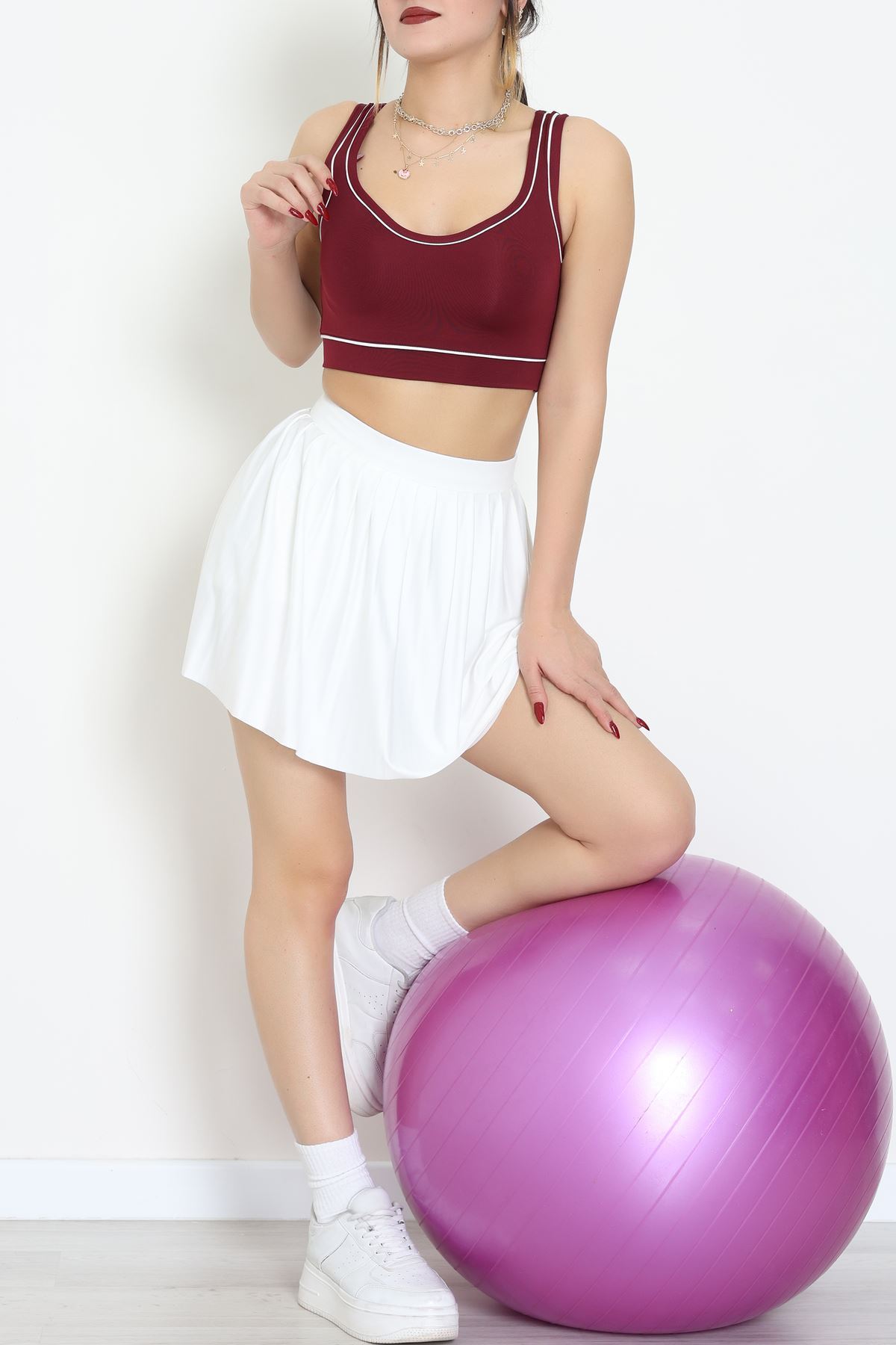 Biyeli Kalın Askılı Crop Atlet Bordo - 9032.125.