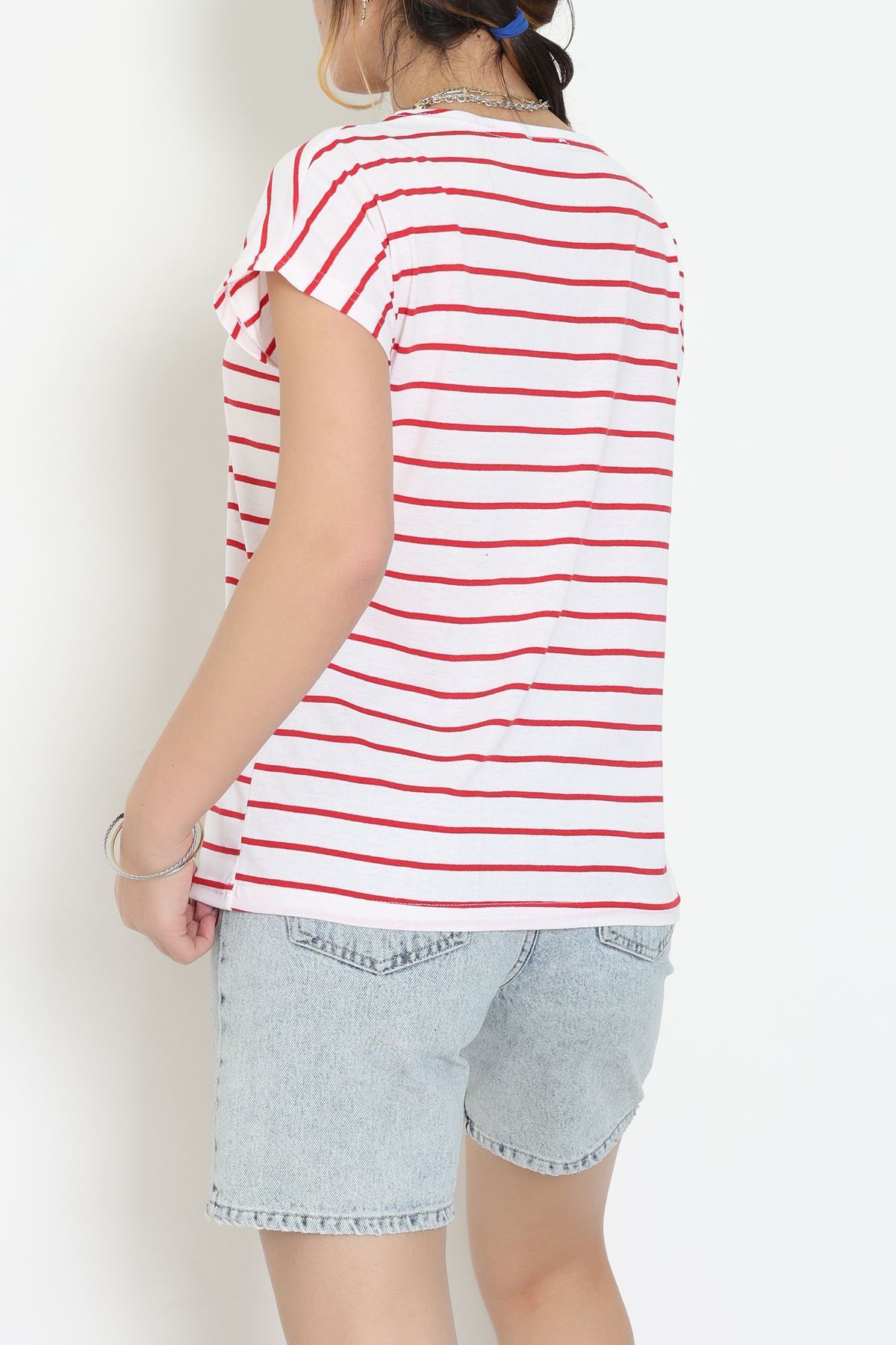 V Yaka Fermuarlı Rejenere Süprem Tişört Ekrukırmızı - 600.1567.