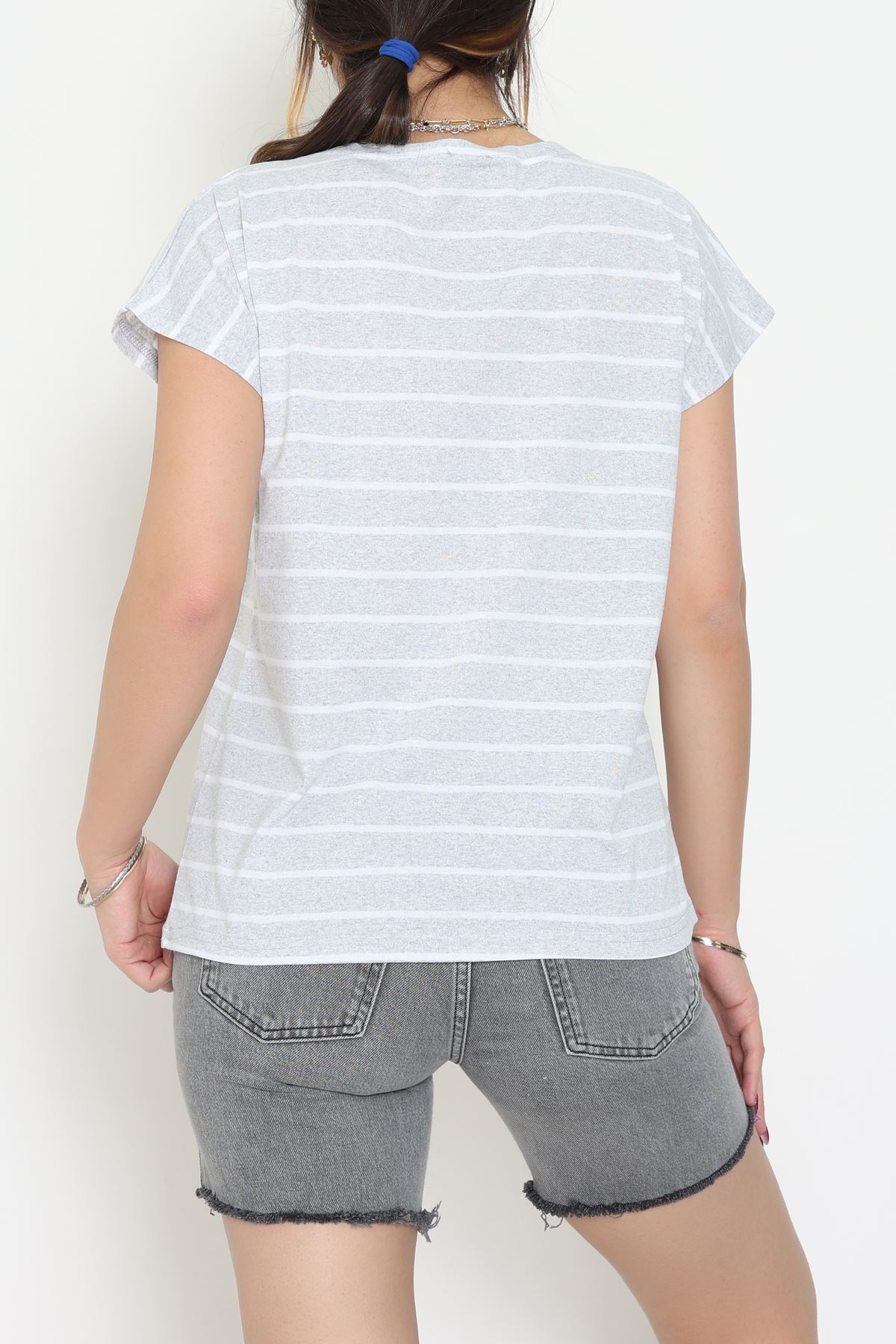 V Yaka Fermuarlı Rejenere Süprem Tişört Gribeyaz - 600.1567.