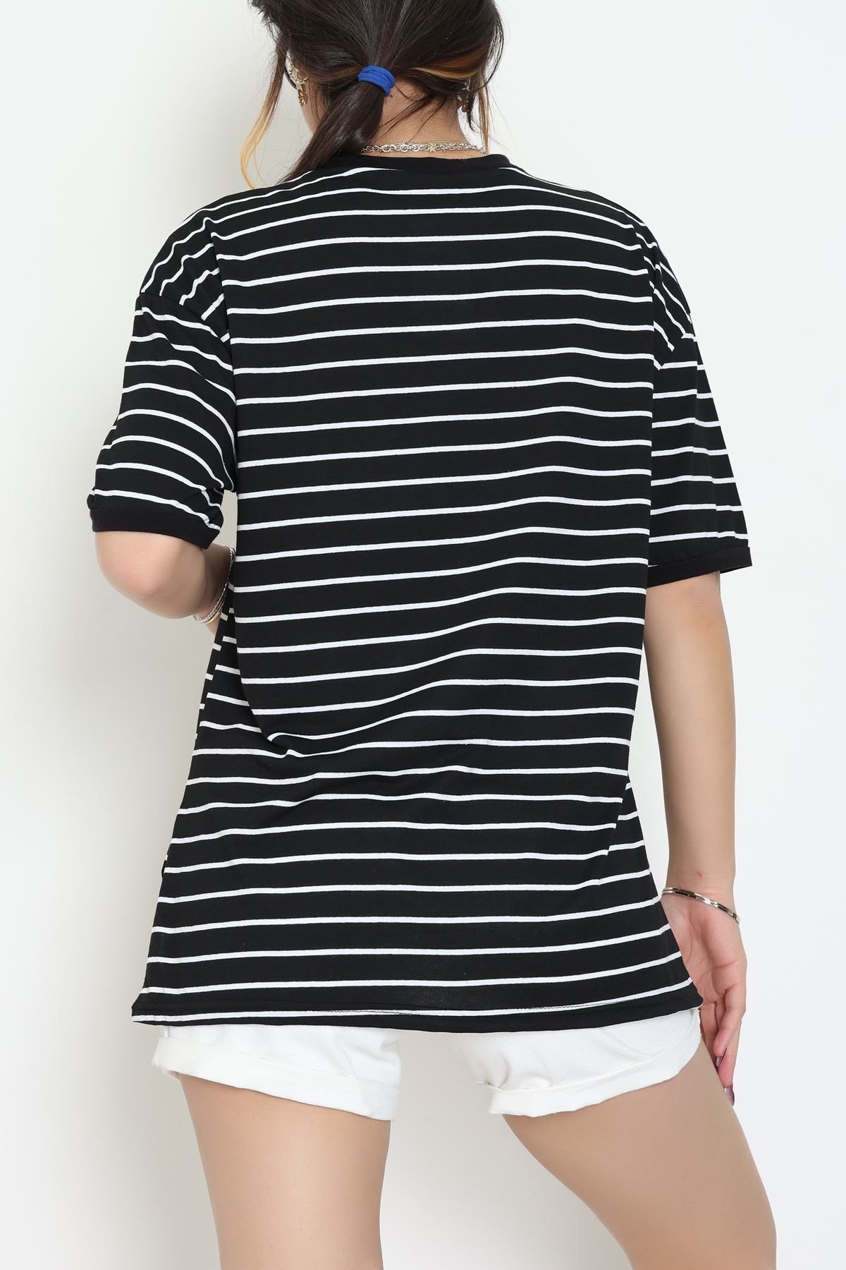 Bisiklet Yaka Çizgili Rejenere Süprem Tişört Siyahbeyaz - 601.1567.