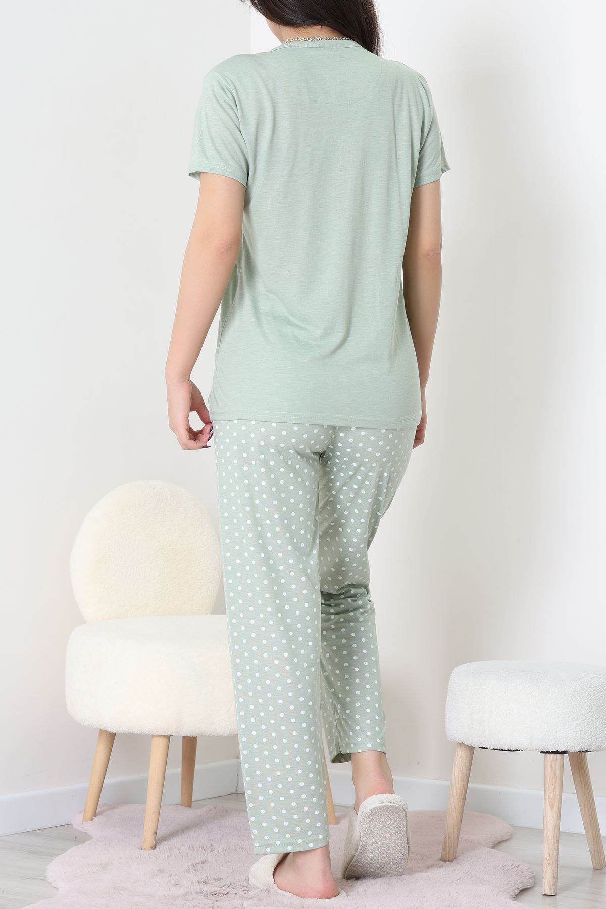Viskon Kumaş Kısa Kol Pijama Takımı Mint - 31859.2123.