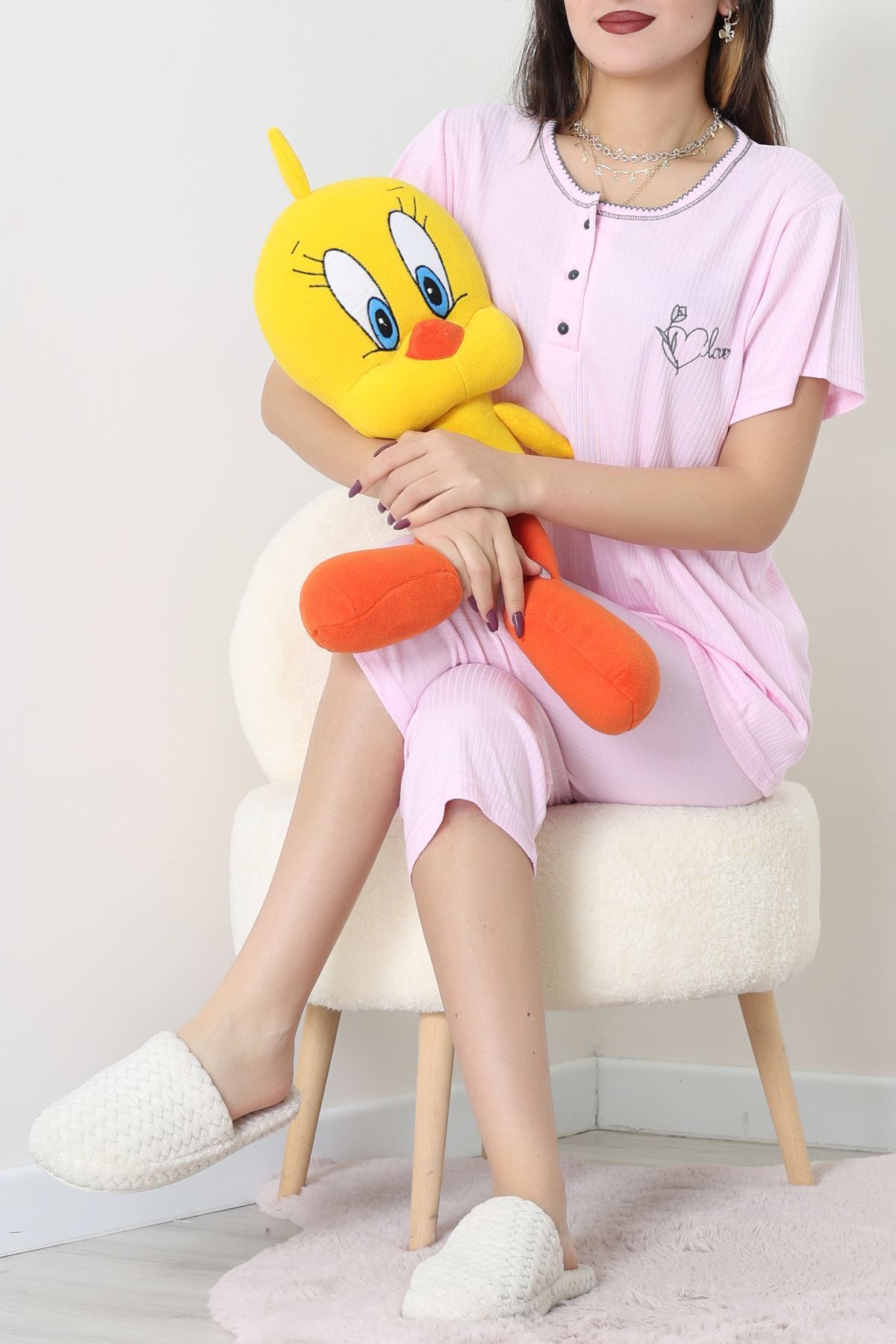 Viskon Fitilli Pijama Takımı Pudra - 52203.2123.