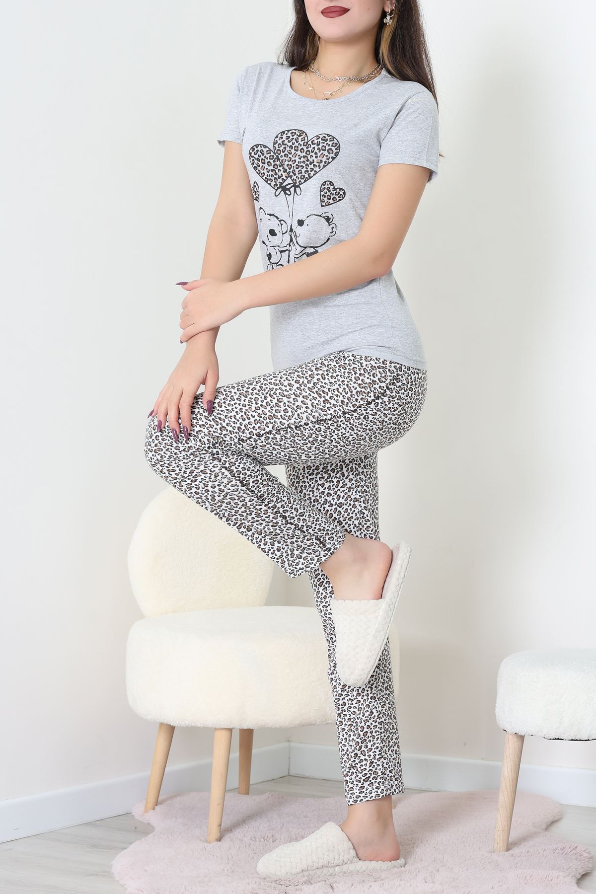 Süprem Kumaş Kısa Kollu Pijama Takımı Gri - 31860.2123.