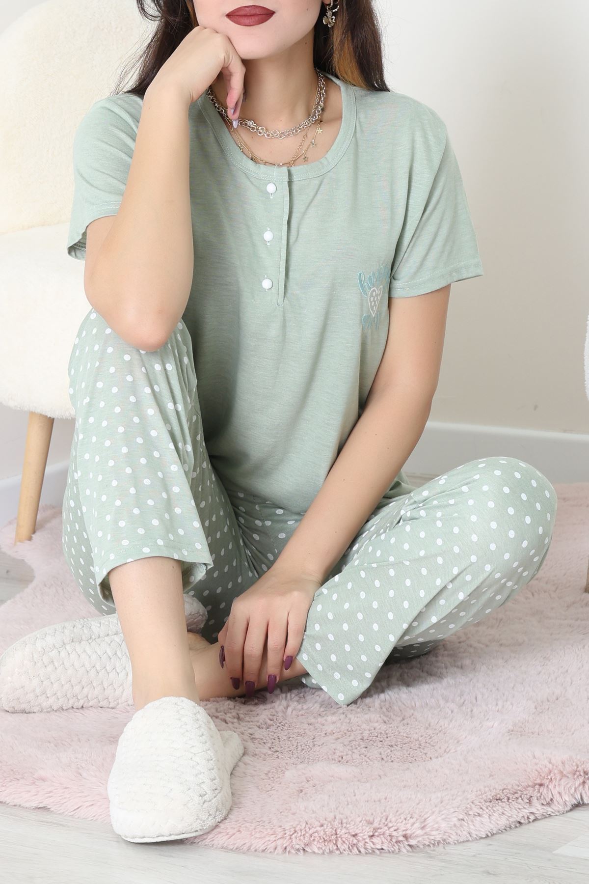 Viskon Kumaş Kısa Kol Pijama Takımı Mint - 31859.2123.