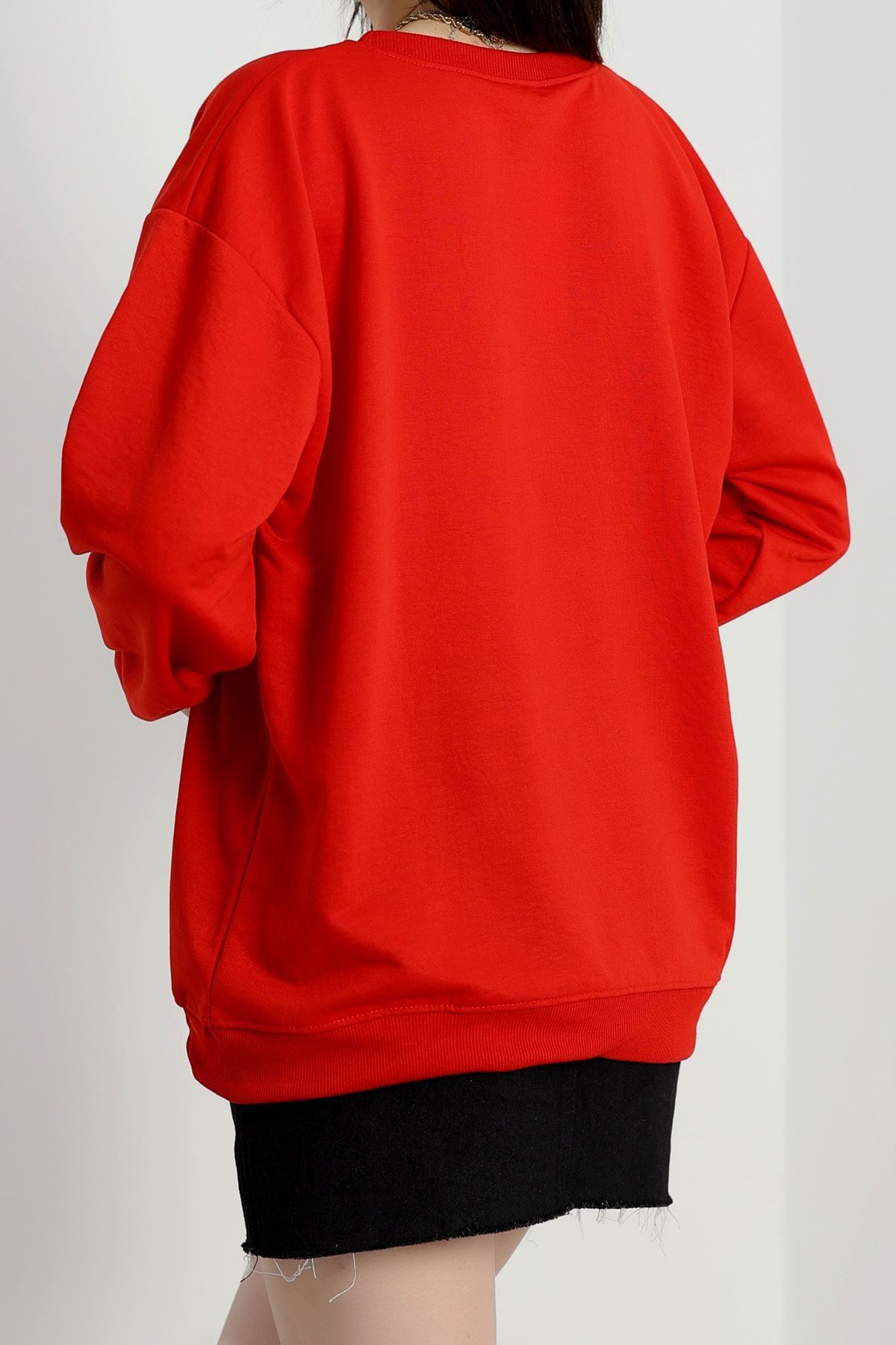 2 İp Bisiklet Yaka Sweat Kırmızı - 20790.1878.