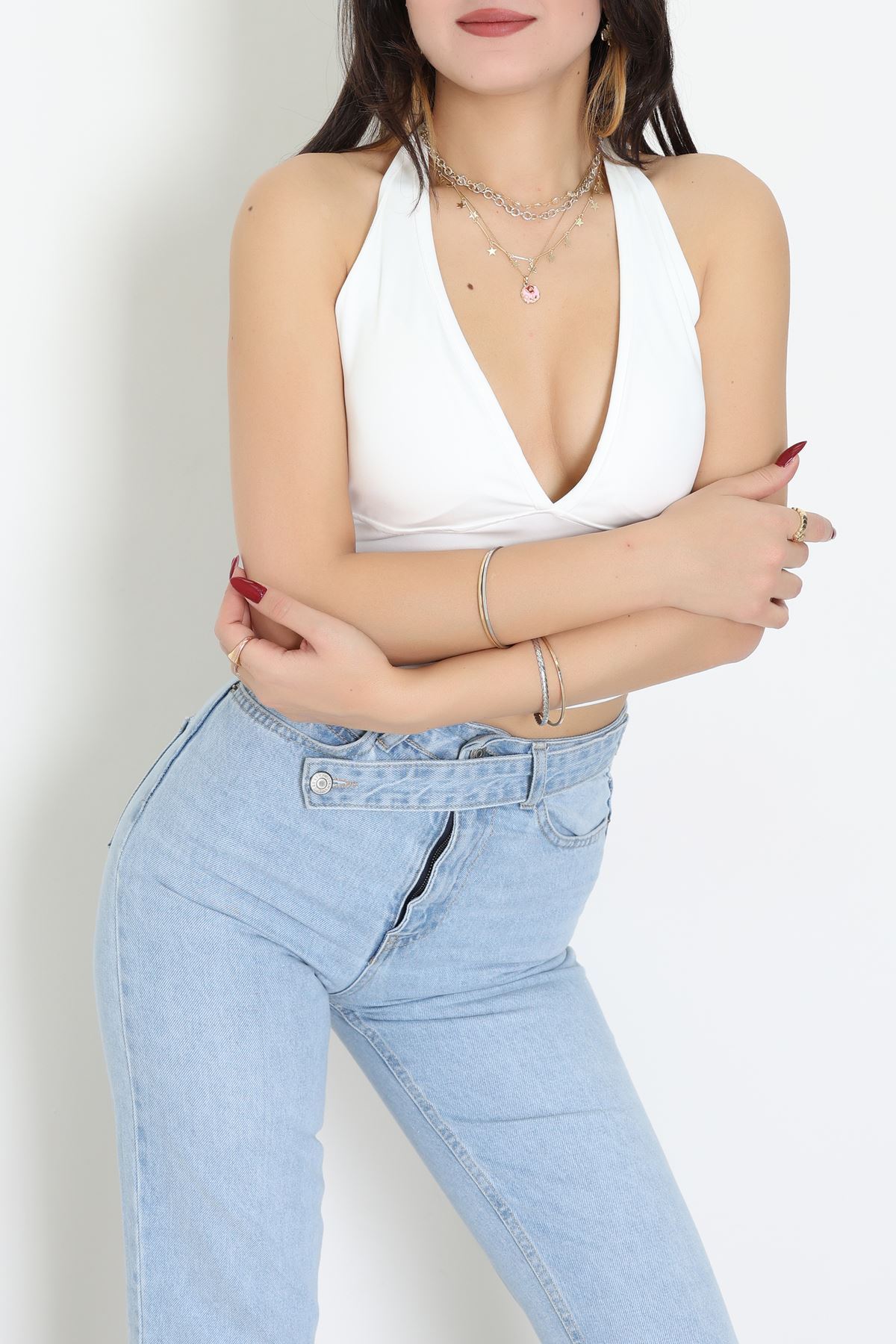 Dalgıç Kumaş Kaplı Bluz Ekru - 9052.125.