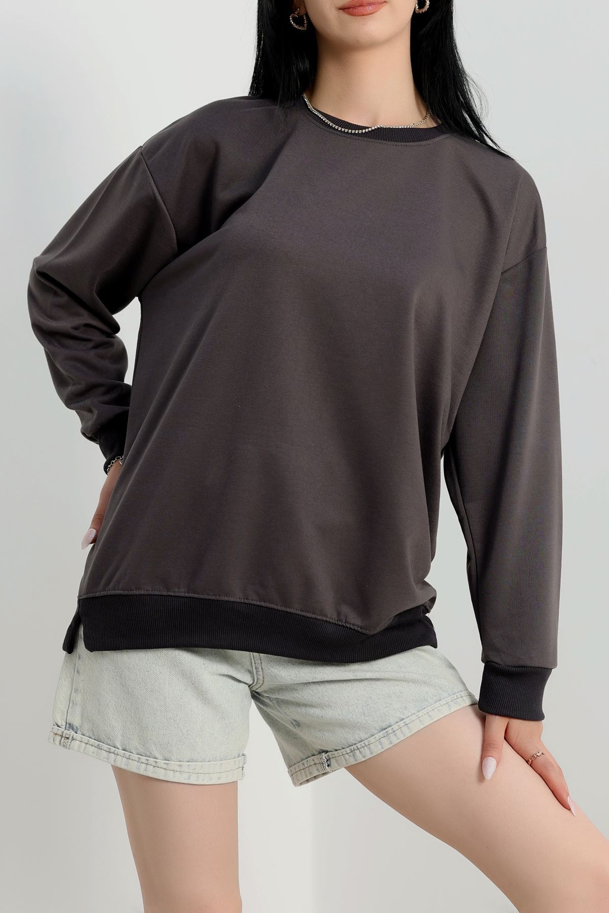 2 İp Bisiklet Yaka Sweat Antrasit - 20790.1878.