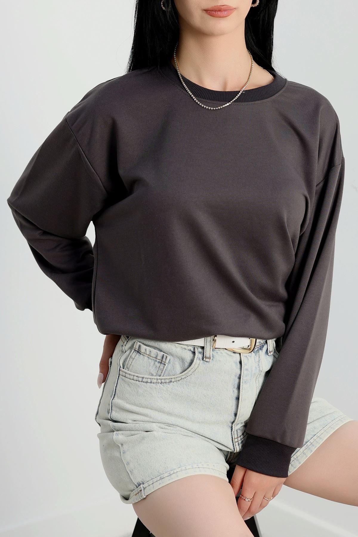 2 İp Bisiklet Yaka Sweat Antrasit - 20790.1878.