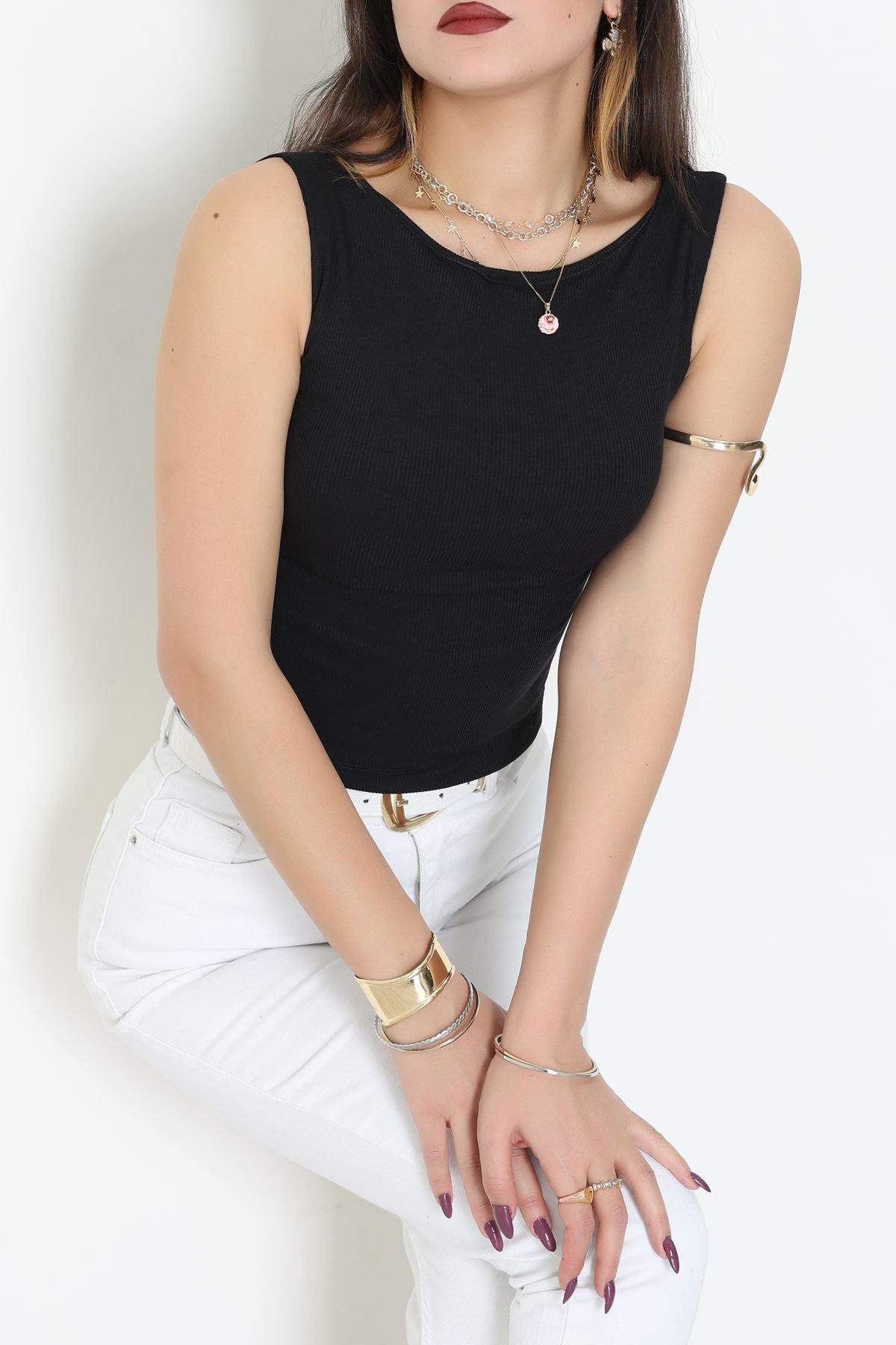 Kayık Yaka Fitilli Body Siyah - 5084.125.