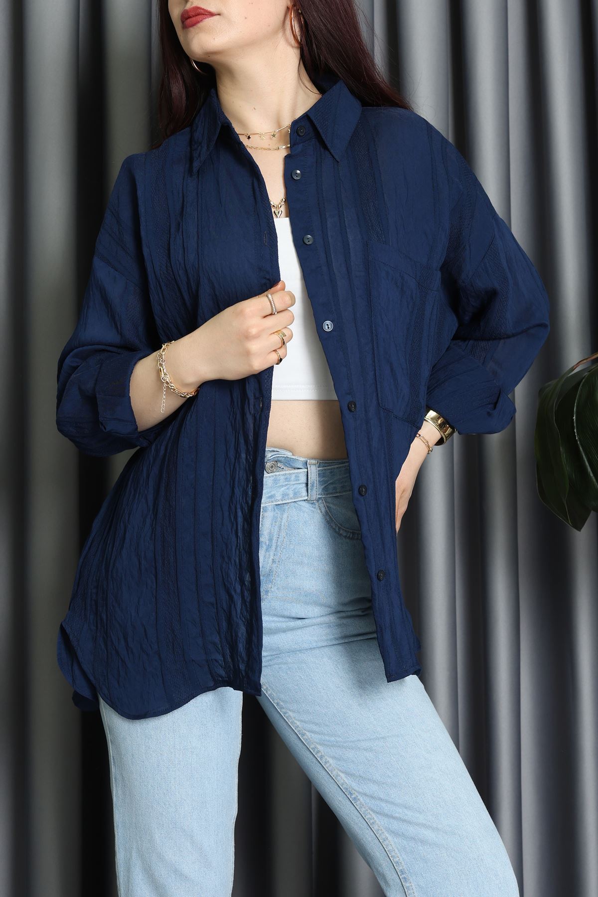 Geniş Çizgili Buklet Oversize Gömlek Laci - 70995.1934.