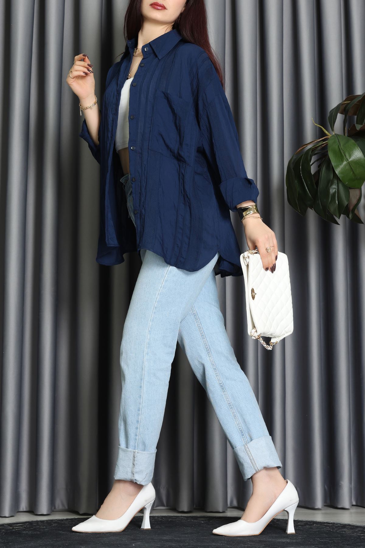 Geniş Çizgili Buklet Oversize Gömlek Laci - 70995.1934.