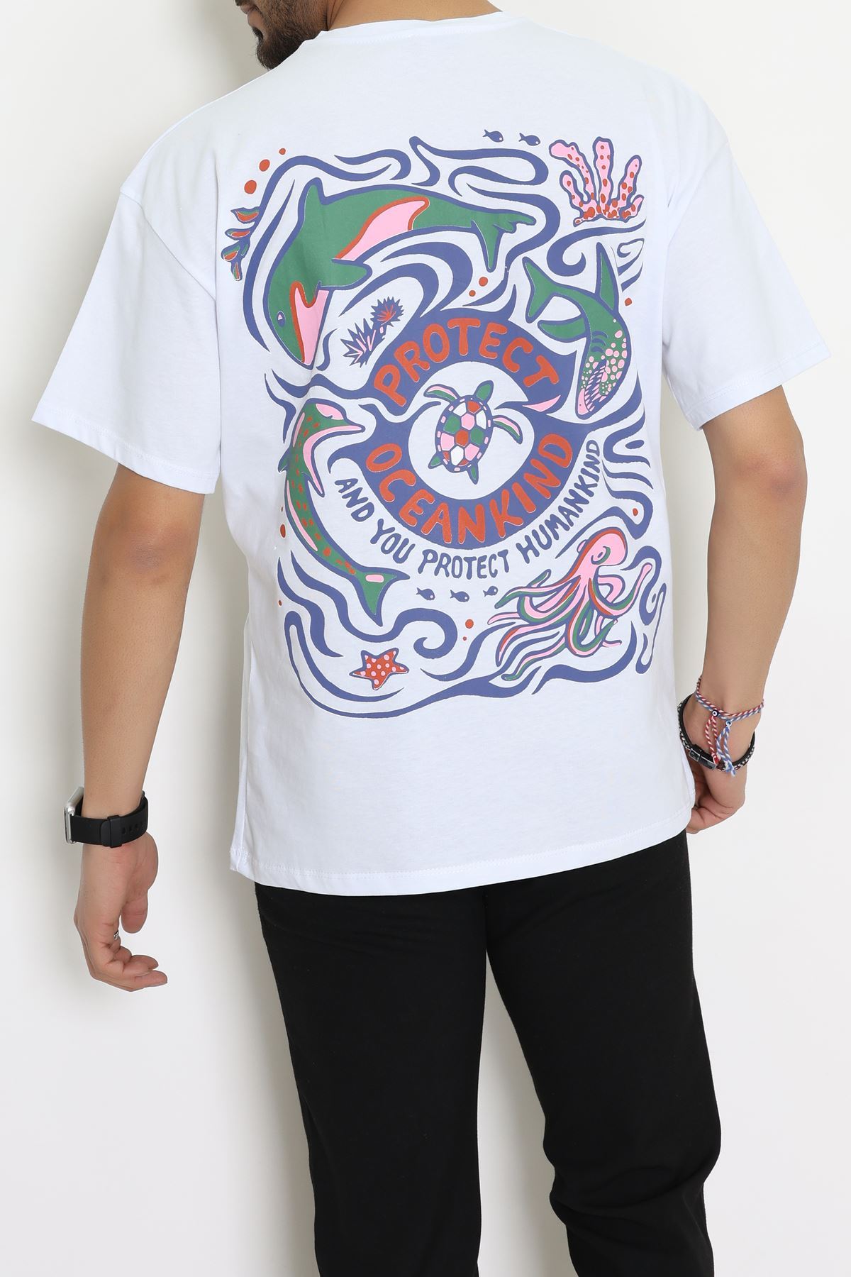 Kompakt Penye Unisex Tişört Beyazyeşil - 55064.1872.