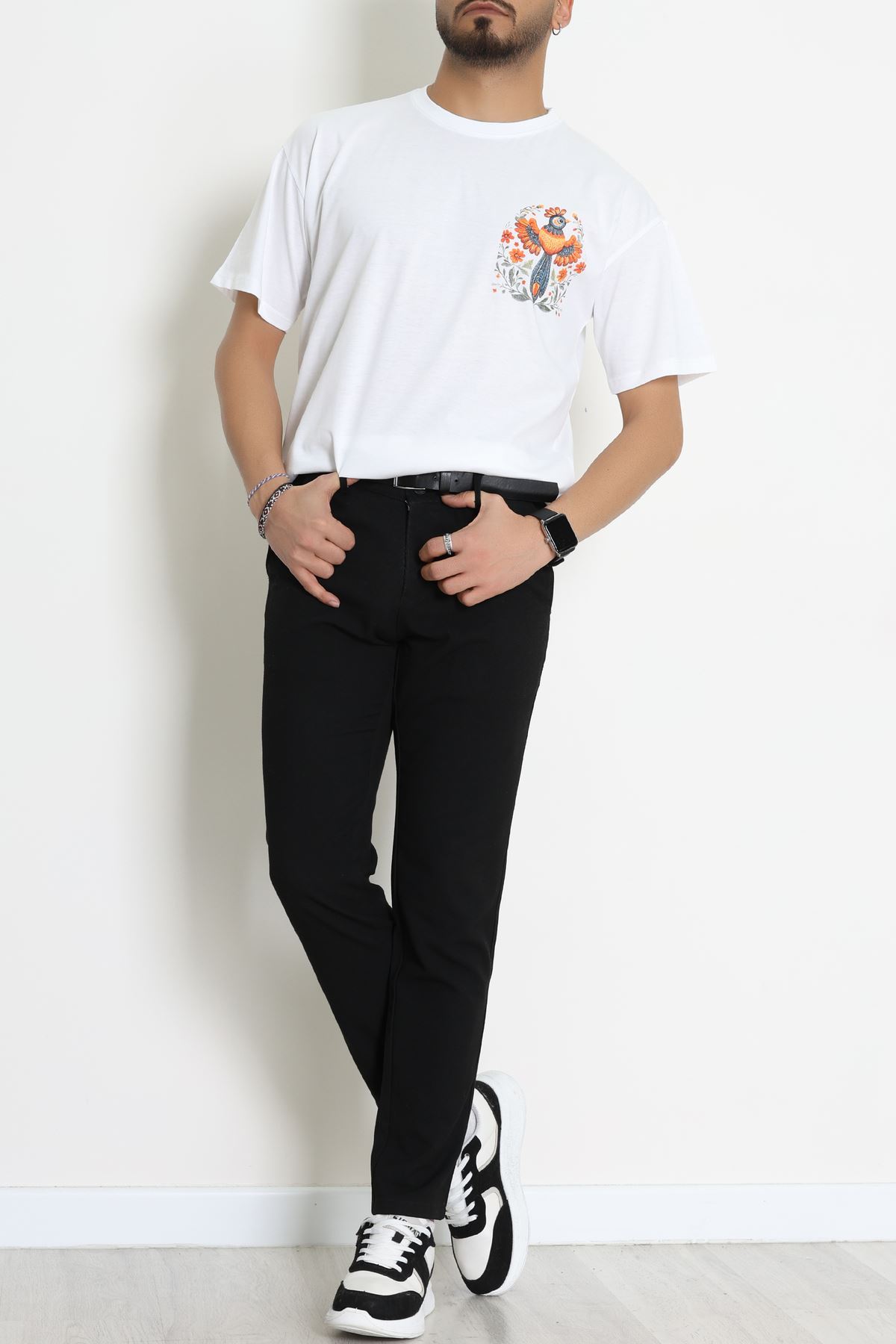 Kompakt Penye Unisex Tişört Beyazturuncu - 55064.1872.