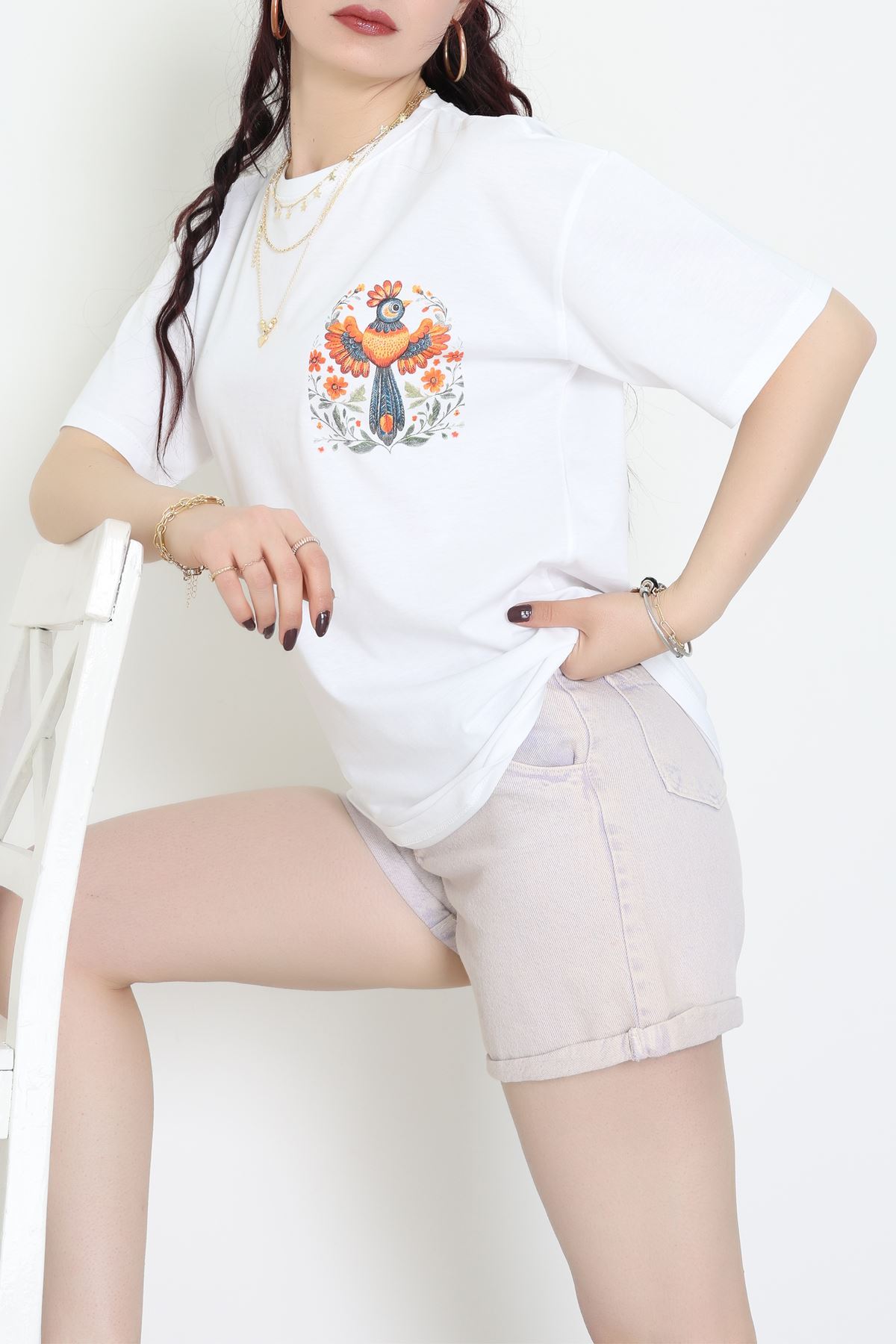 Kompakt Penye Unisex Tişört Beyazturuncu - 55064.1872.