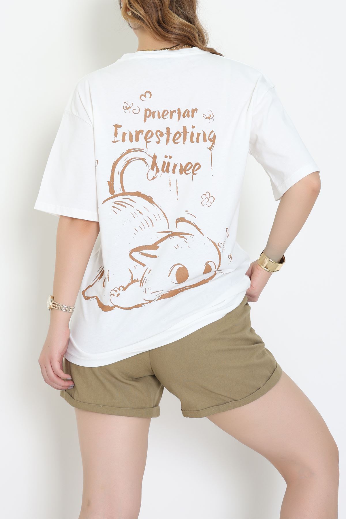 Kompakt Penye Unisex Tişört Beyazkahve - 55064.1872.