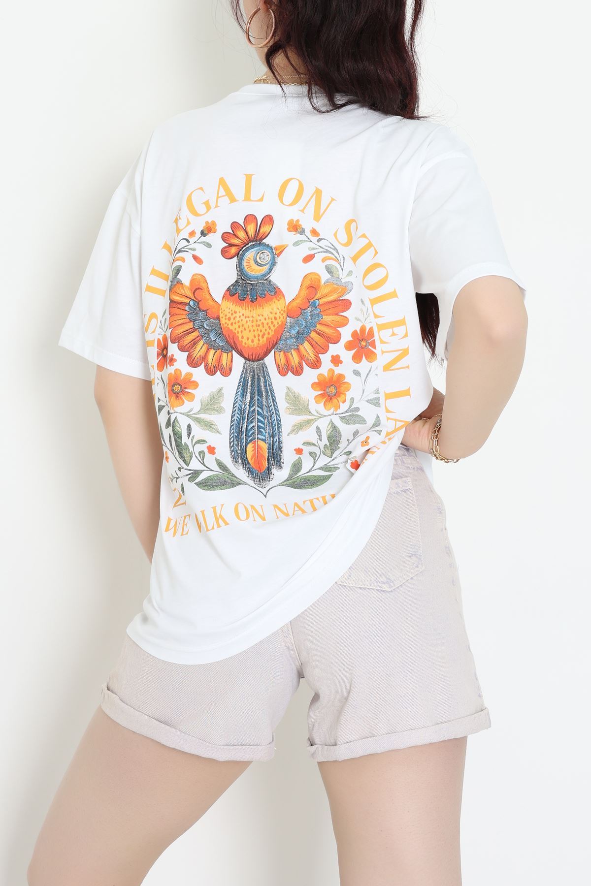 Kompakt Penye Unisex Tişört Beyazturuncu - 55064.1872.