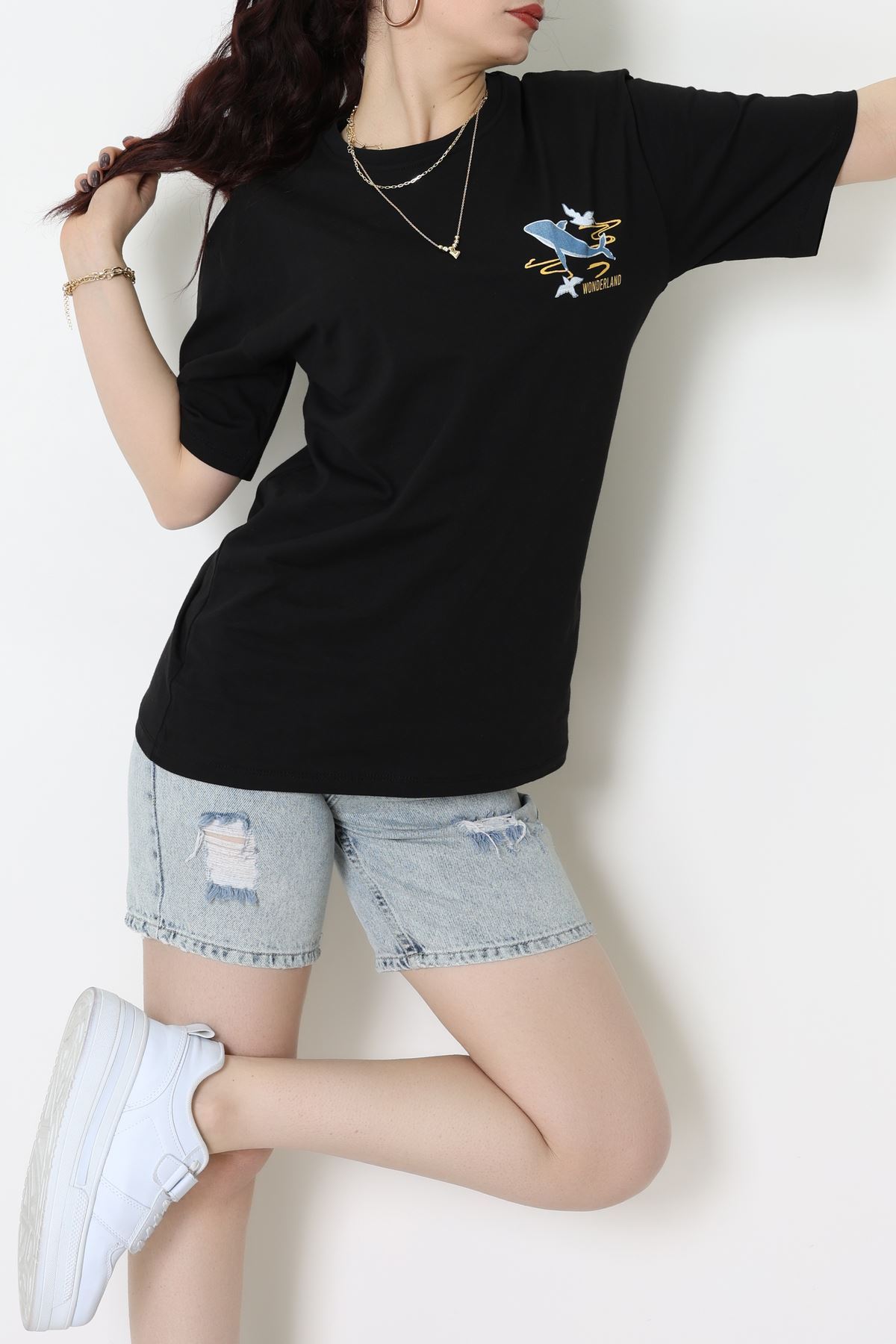 Kompakt Penye Unisex Tişört Siyahsarı - 55064.1872.