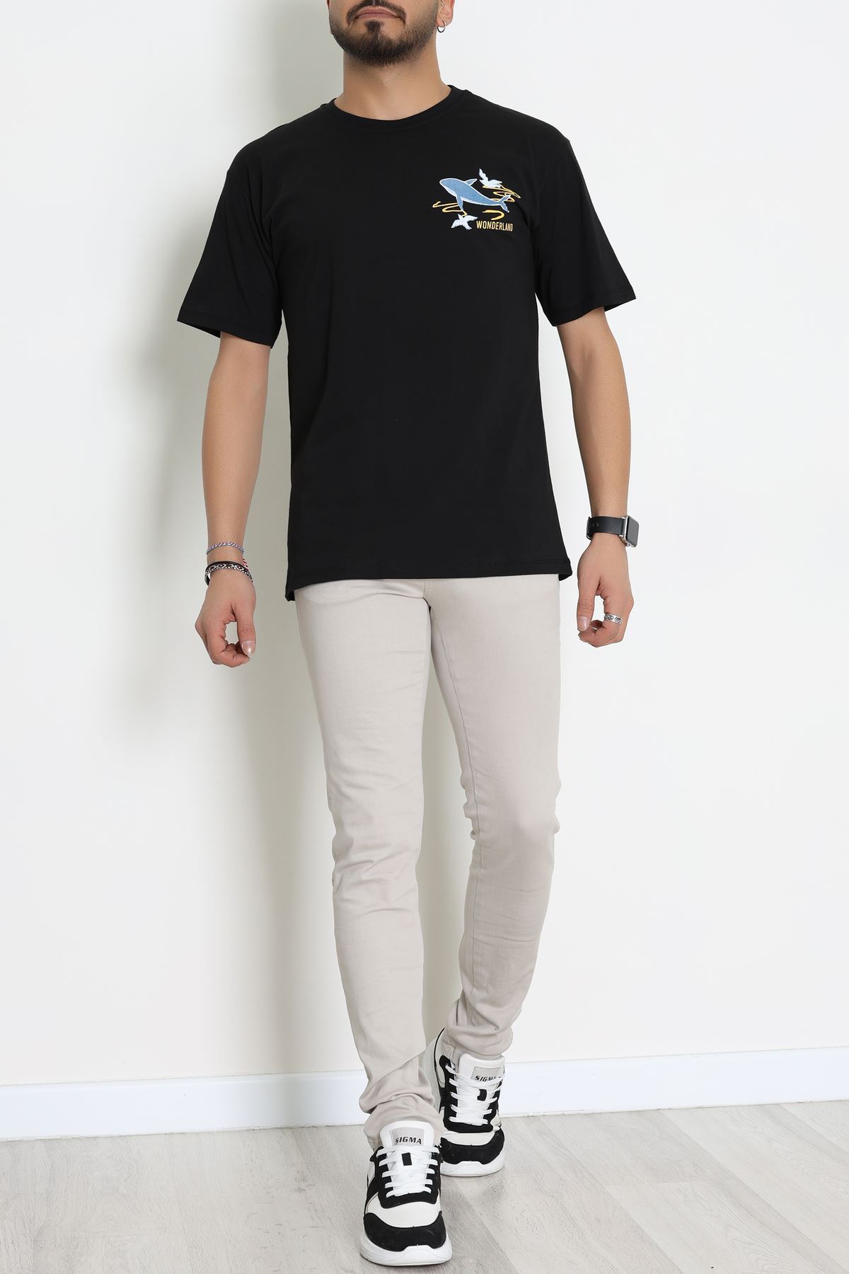 Kompakt Penye Unisex Tişört Siyahsarı - 55064.1872.