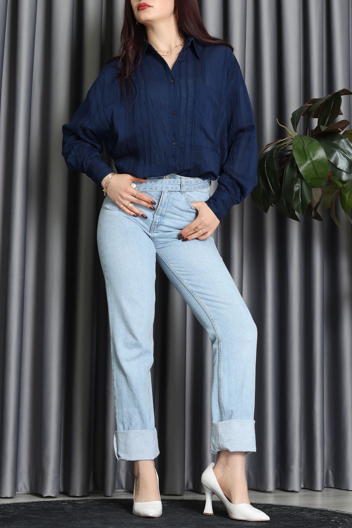 Geniş Çizgili Buklet Oversize Gömlek Laci - 70995.1934.