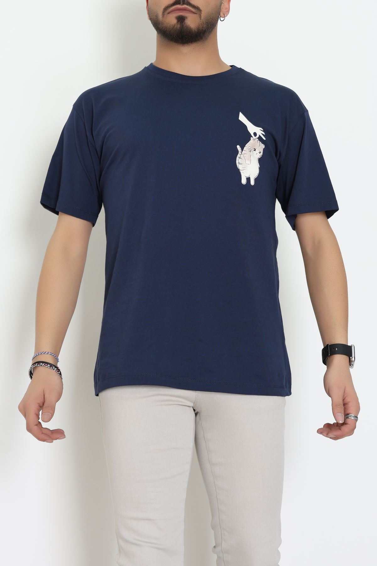 Kompakt Penye Unisex Tişört Lacivertkrem - 55064.1872.