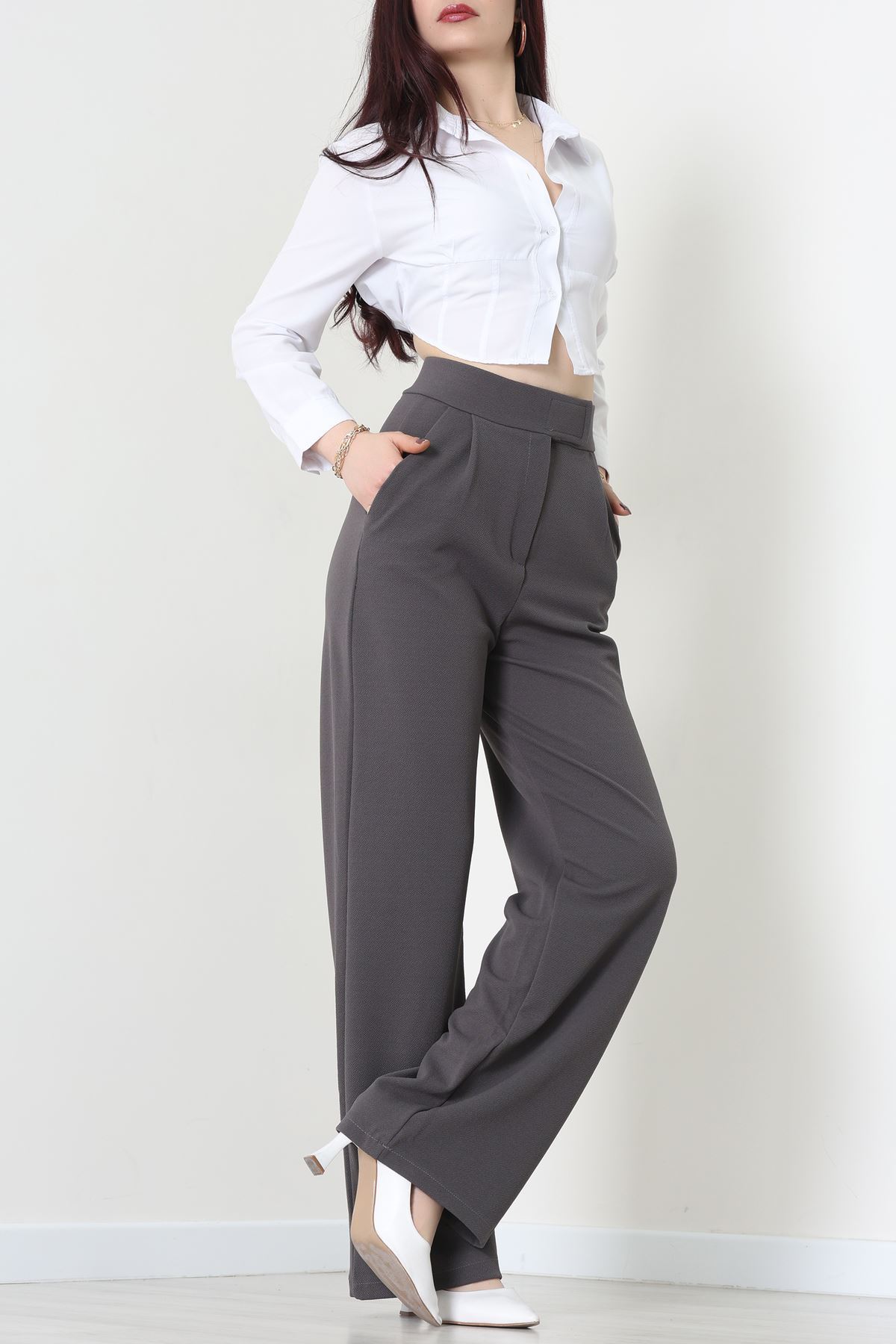 Kemer Cırtlı Krep Pantolon Koyufüme - 20255.1865.