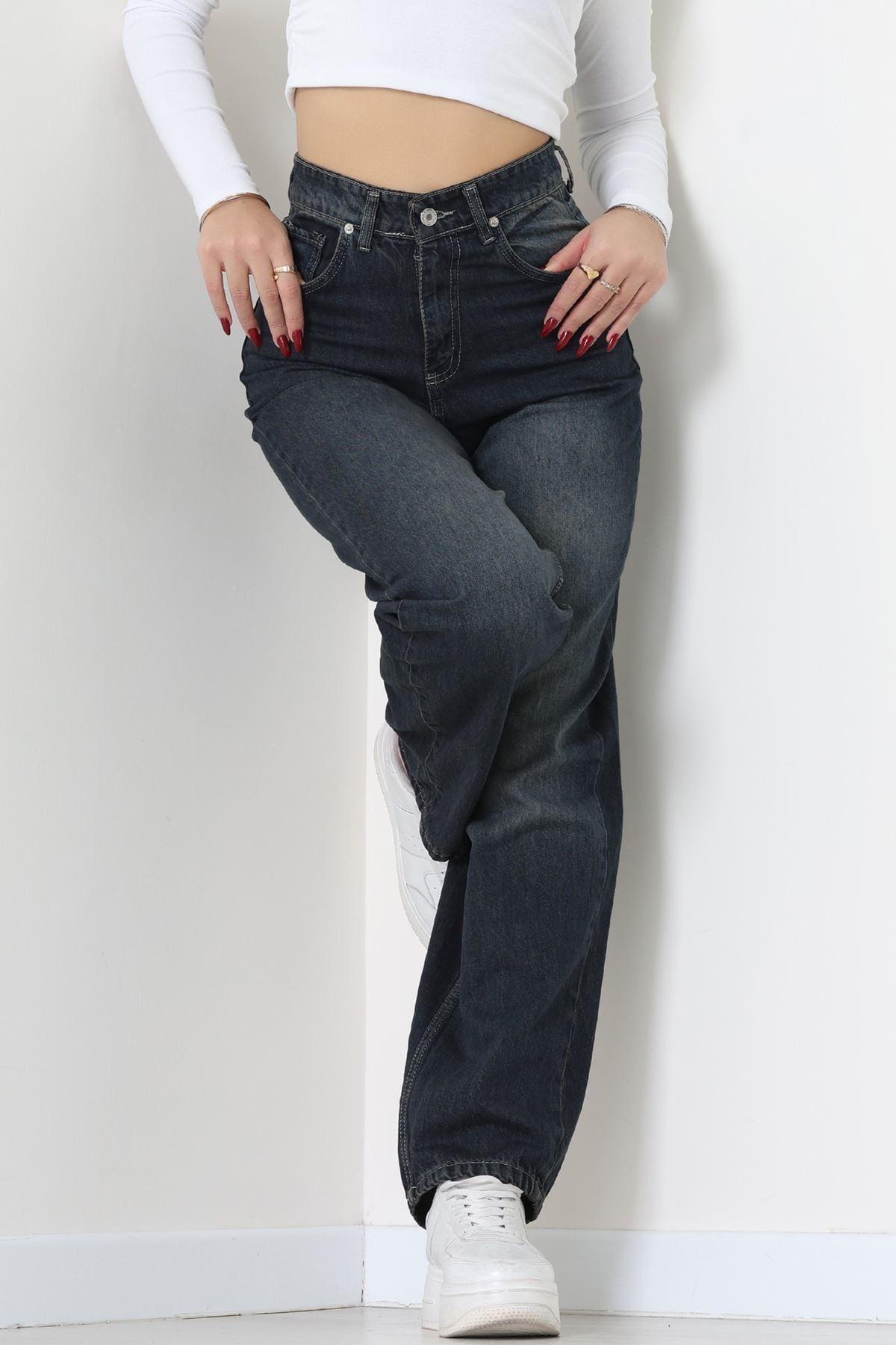 Arkası Tokalı Baggy Kot Pantolon Mavitint - 31895.1606.