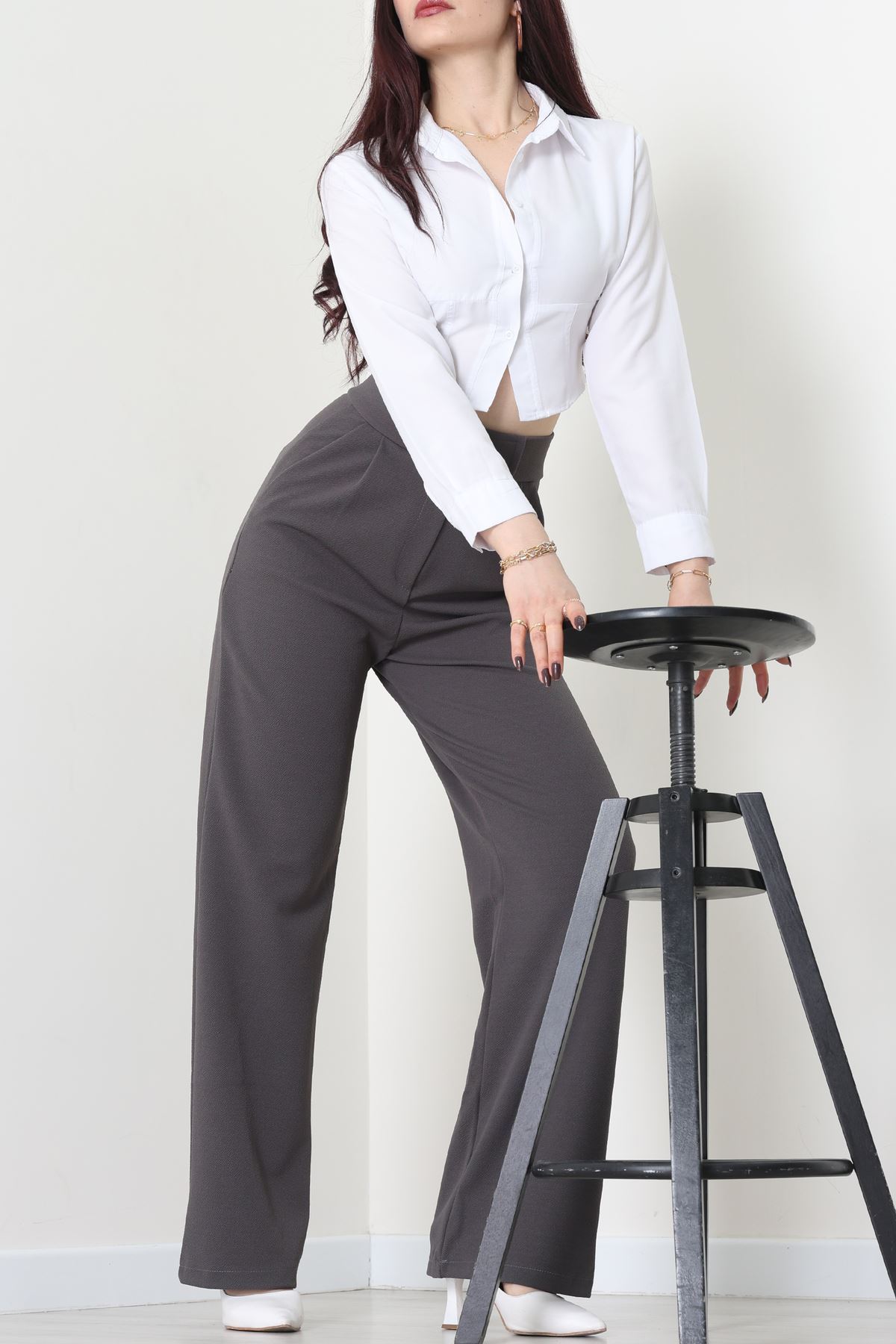 Kemer Cırtlı Krep Pantolon Koyufüme - 20255.1865.