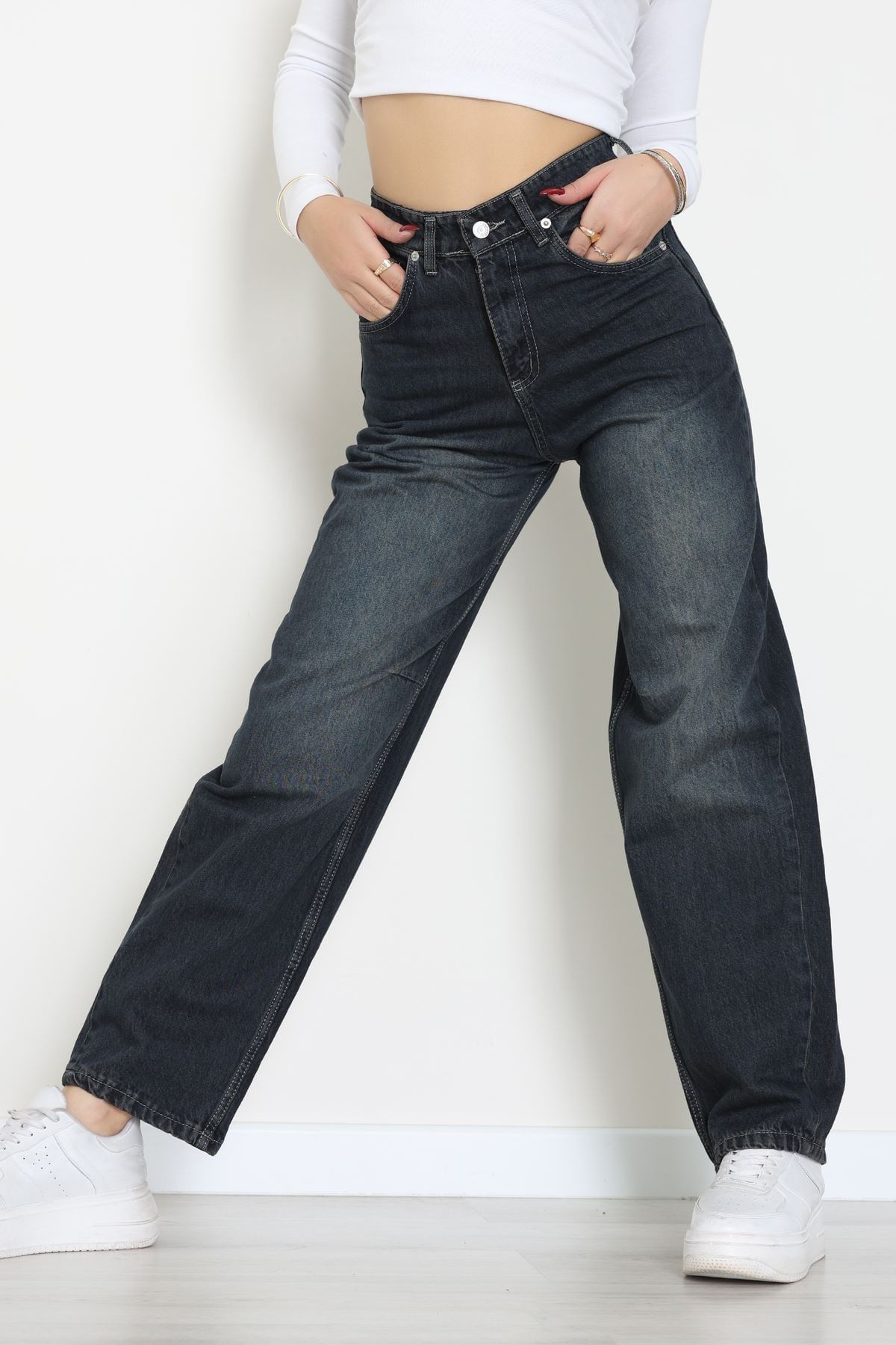 Arkası Tokalı Baggy Kot Pantolon Mavitint - 31895.1606.