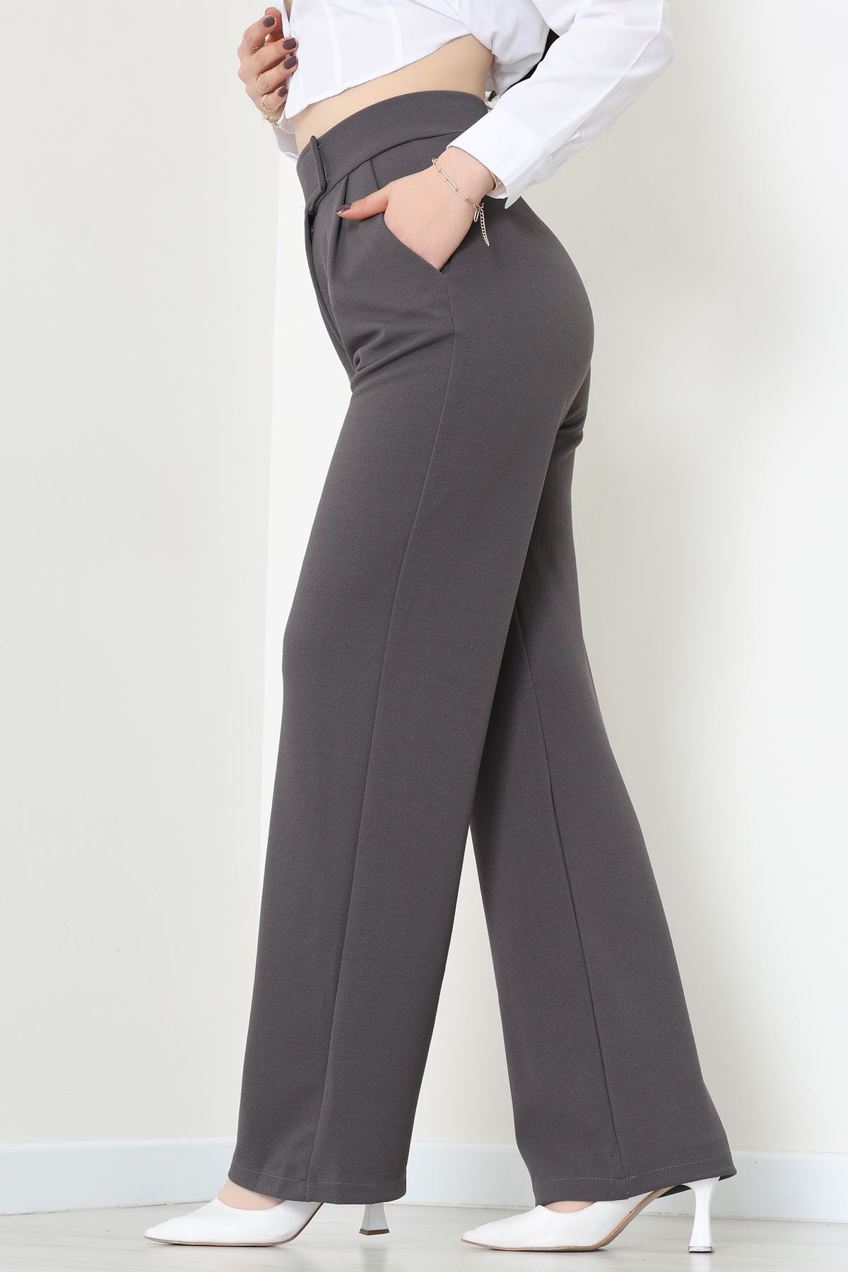 Kemer Cırtlı Krep Pantolon Koyufüme - 20255.1865.