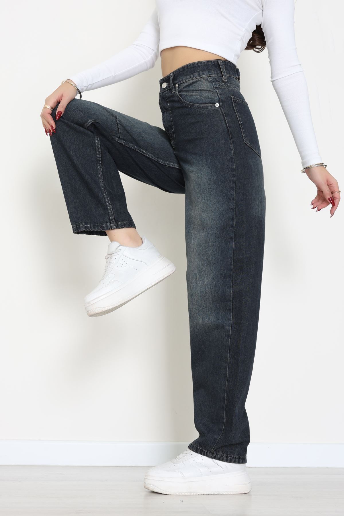 Arkası Tokalı Baggy Kot Pantolon Mavitint - 31895.1606.