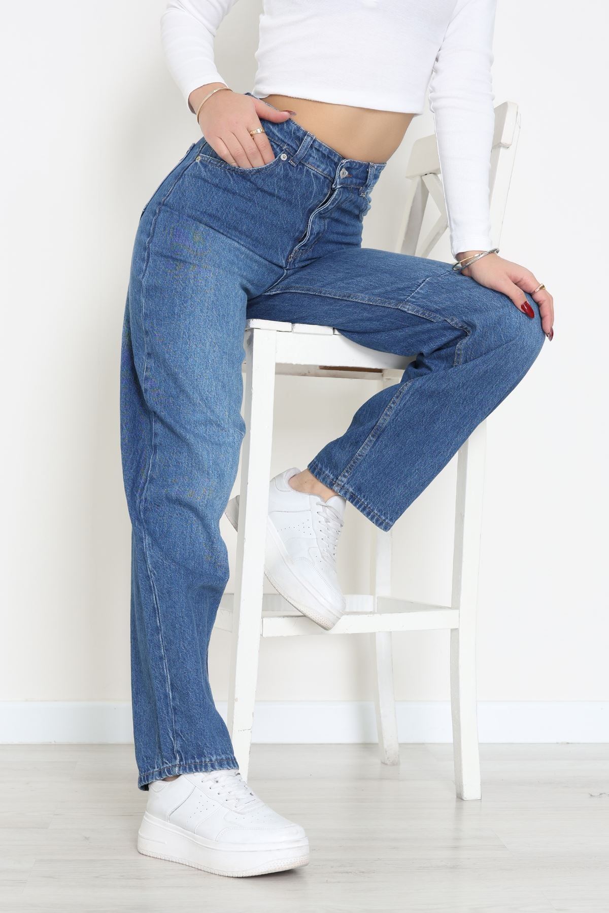 Arkası Tokalı Baggy Kot Pantolon Mavi - 31895.1606.