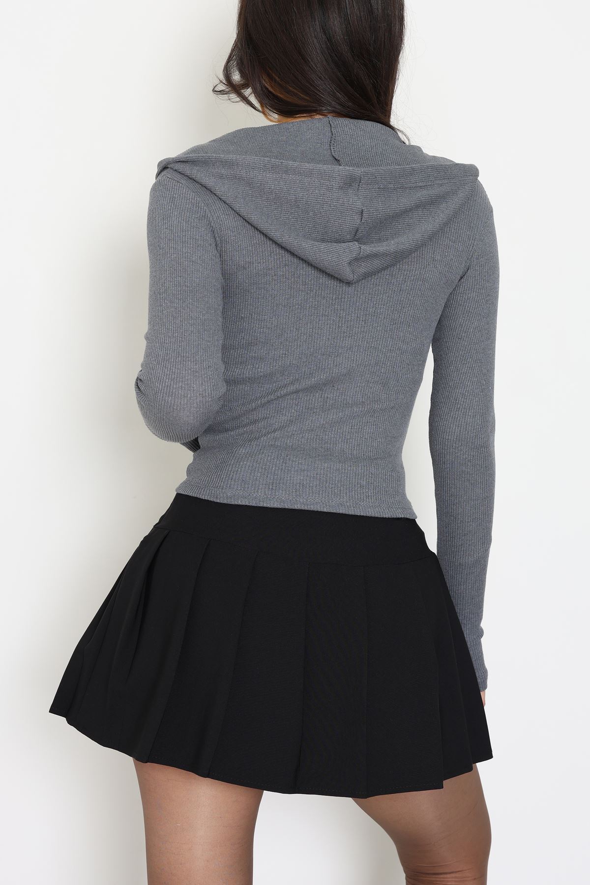 Kapşonlu Parmak Geçmeli Body Antrasit - 70769.1567.