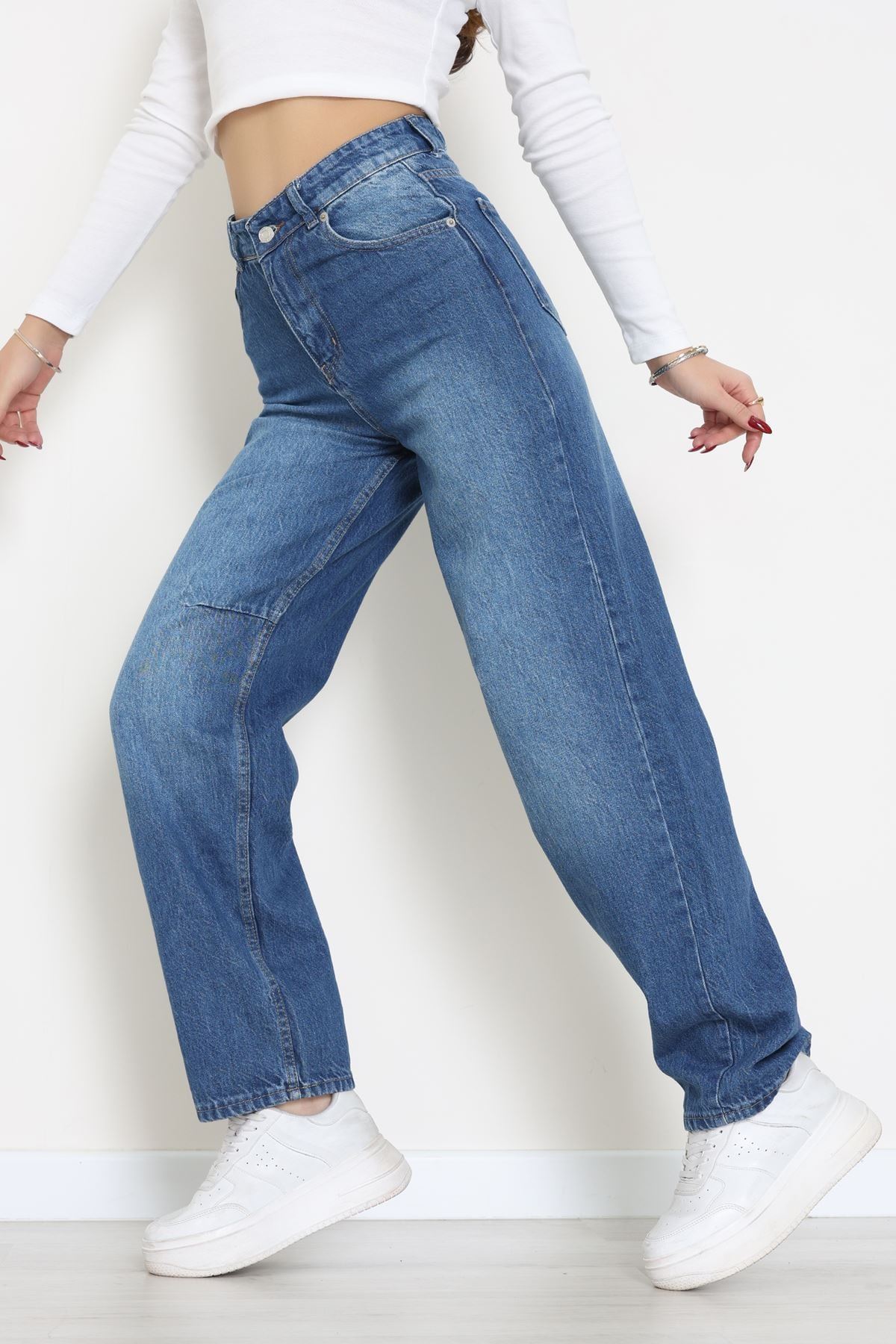 Arkası Tokalı Baggy Kot Pantolon Mavi - 31895.1606.