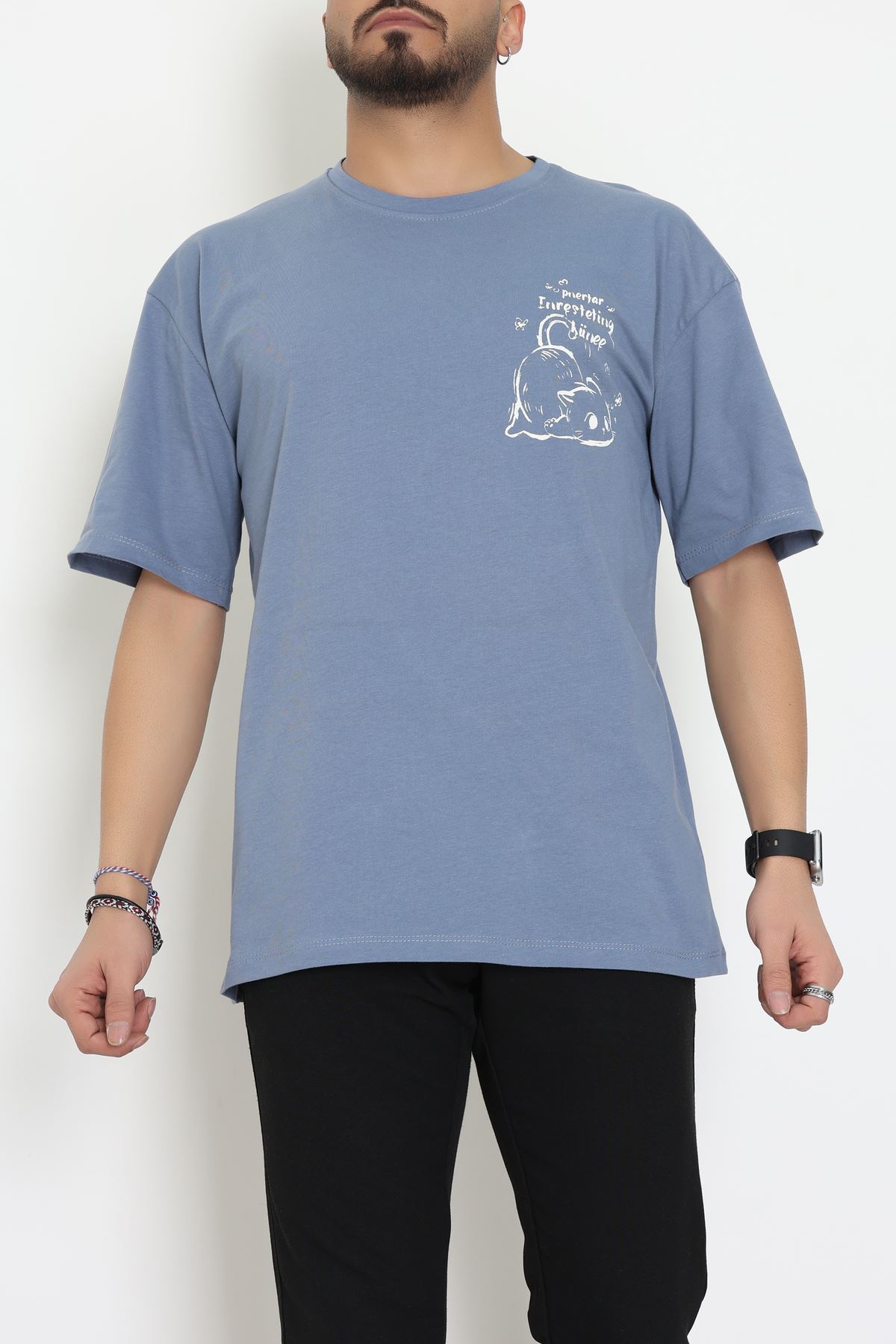 Kompakt Penye Unisex Tişört İndigo - 55064.1872.