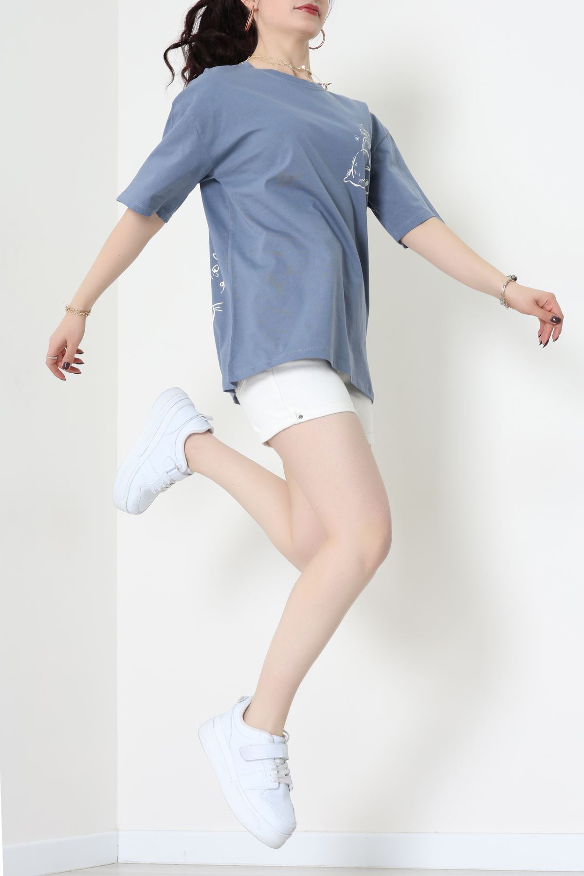 Kompakt Penye Unisex Tişört İndigo - 55064.1872.