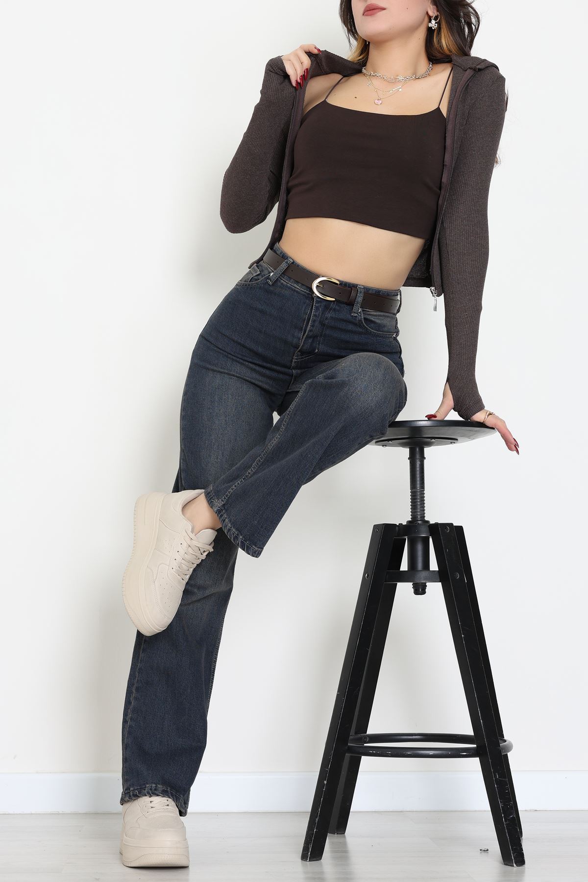 Kapşonlu Parmak Geçmeli Kaşkorse Ceket Kahve - 70769.1567.